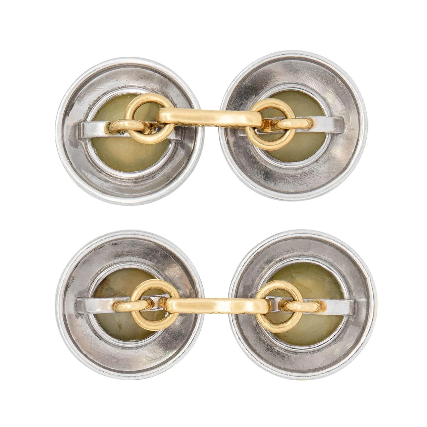 Edwardian 14k and Platinum Chrysoberyl 5 Piece Cufflink Set - Image 4