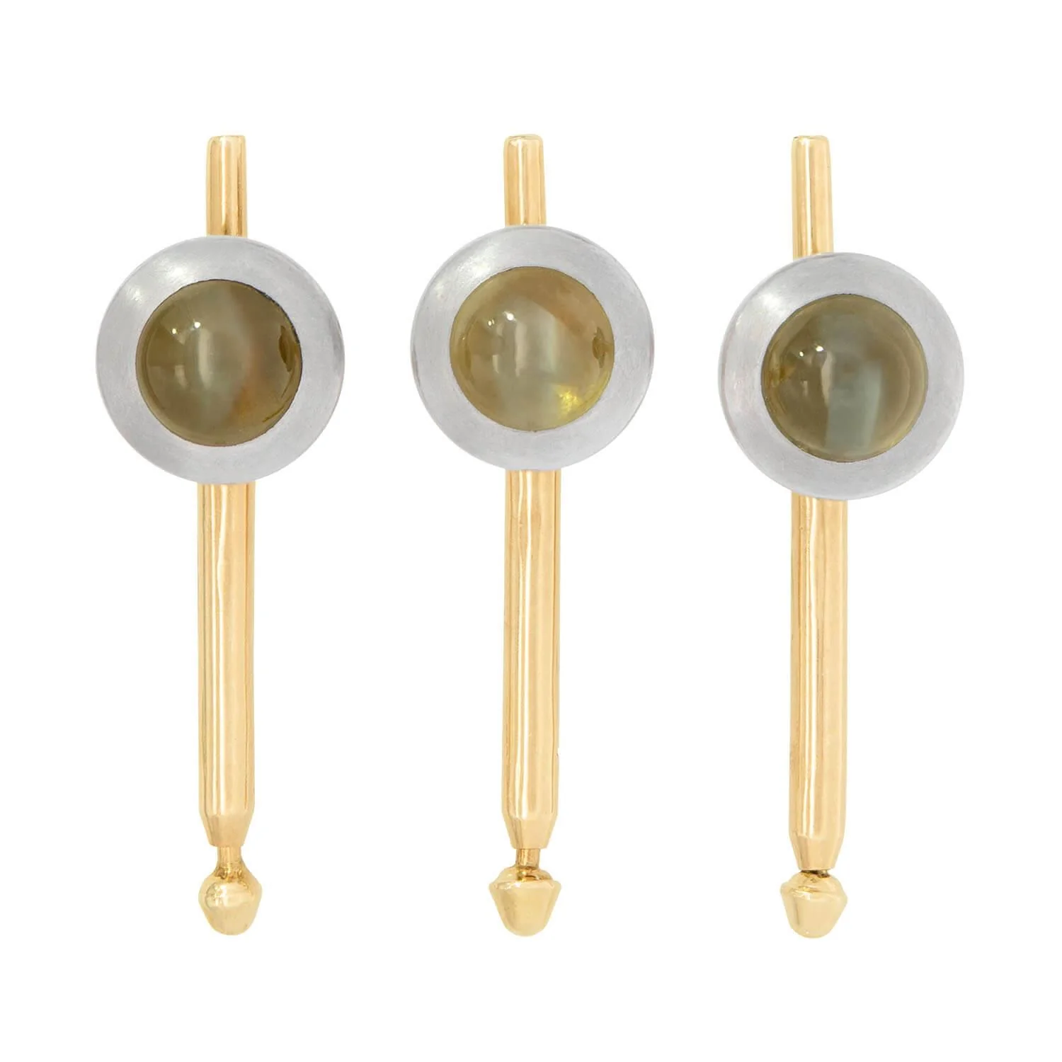 Edwardian 14k and Platinum Chrysoberyl 5 Piece Cufflink Set - Image 5