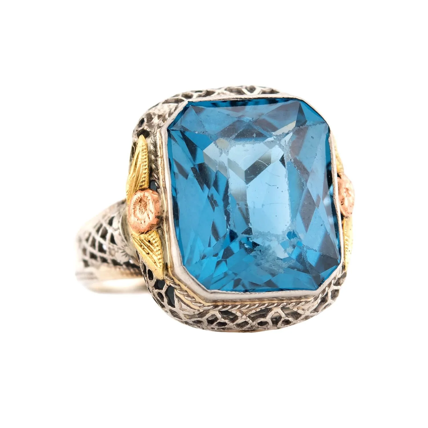 Edwardian 14k Blue Topaz Ring - Image 2