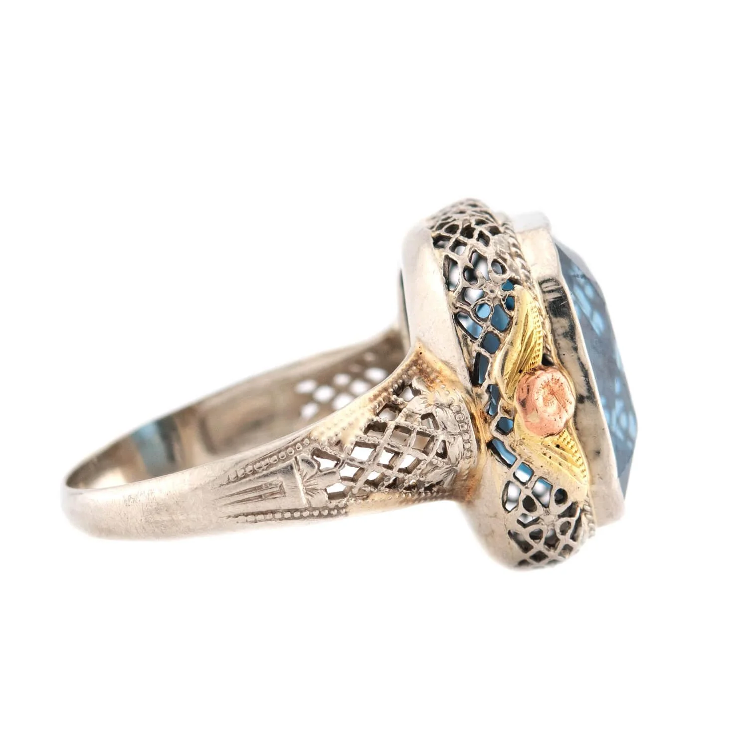Edwardian 14k Blue Topaz Ring - Image 3