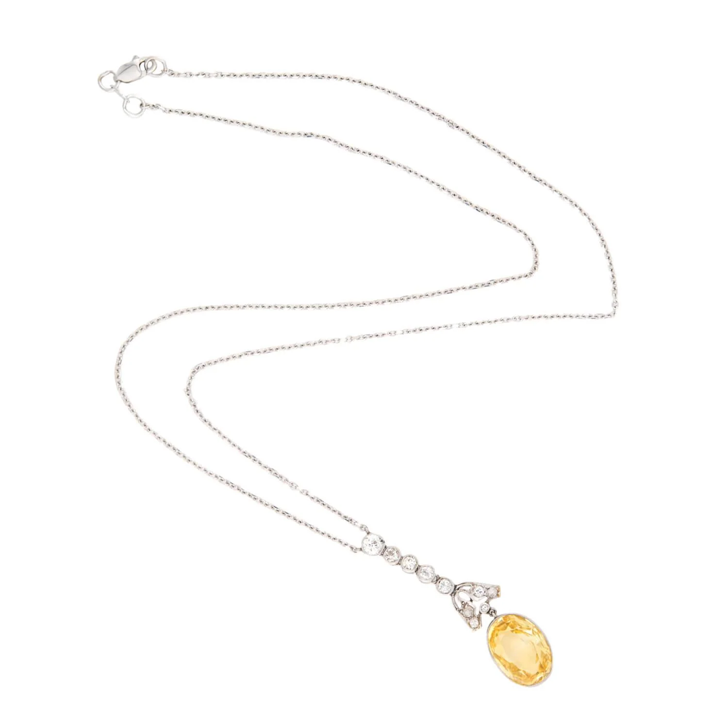 Edwardian 14k GIA Yellow Sapphire and Diamond Pendant Necklace - Image 2