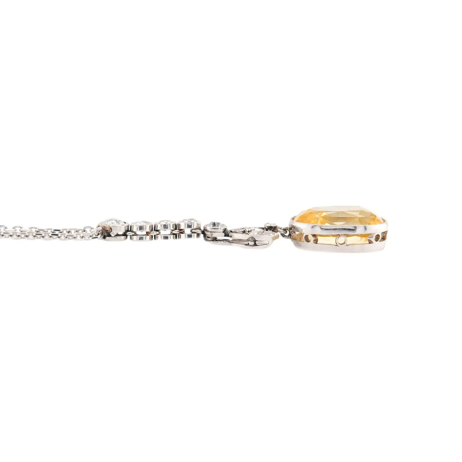 Edwardian 14k GIA Yellow Sapphire and Diamond Pendant Necklace - Image 3
