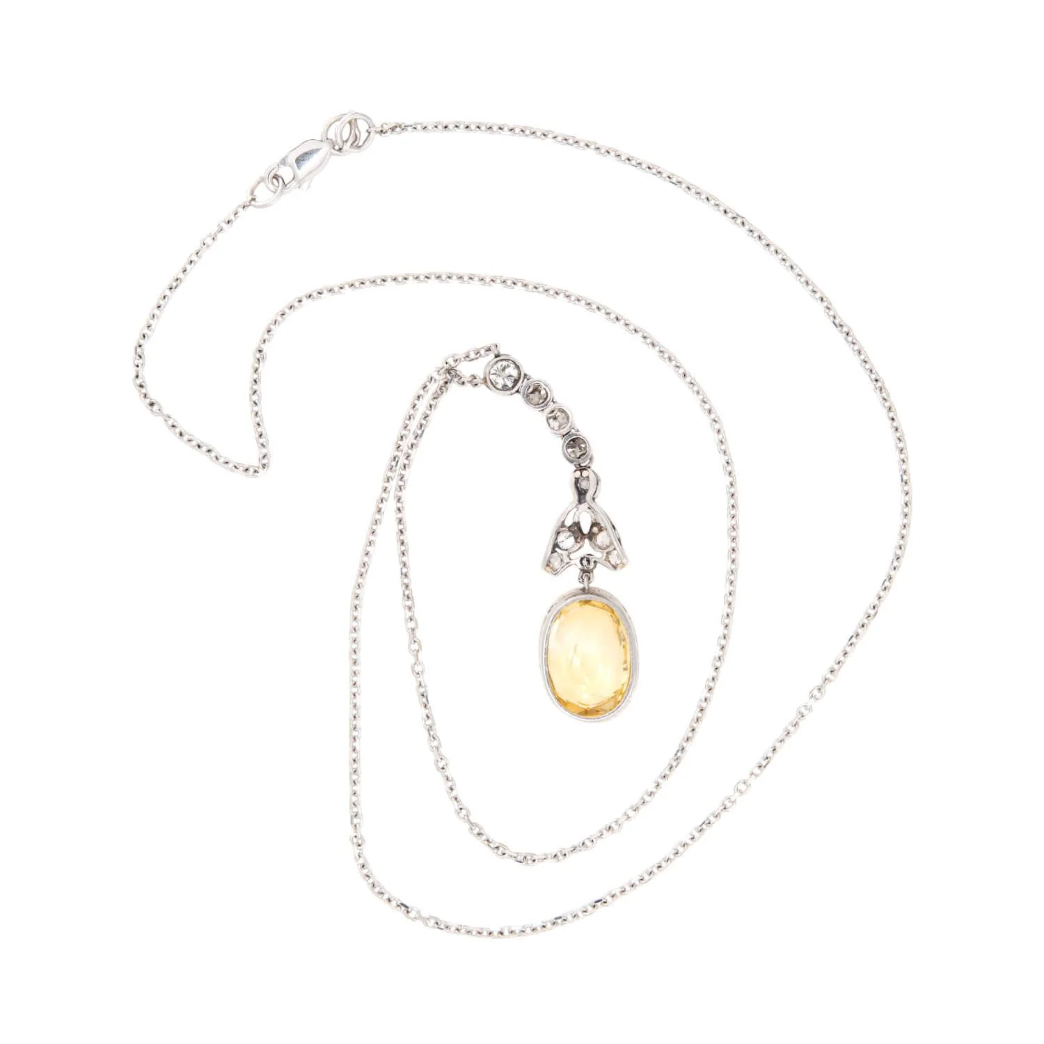 Edwardian 14k GIA Yellow Sapphire and Diamond Pendant Necklace - Image 4