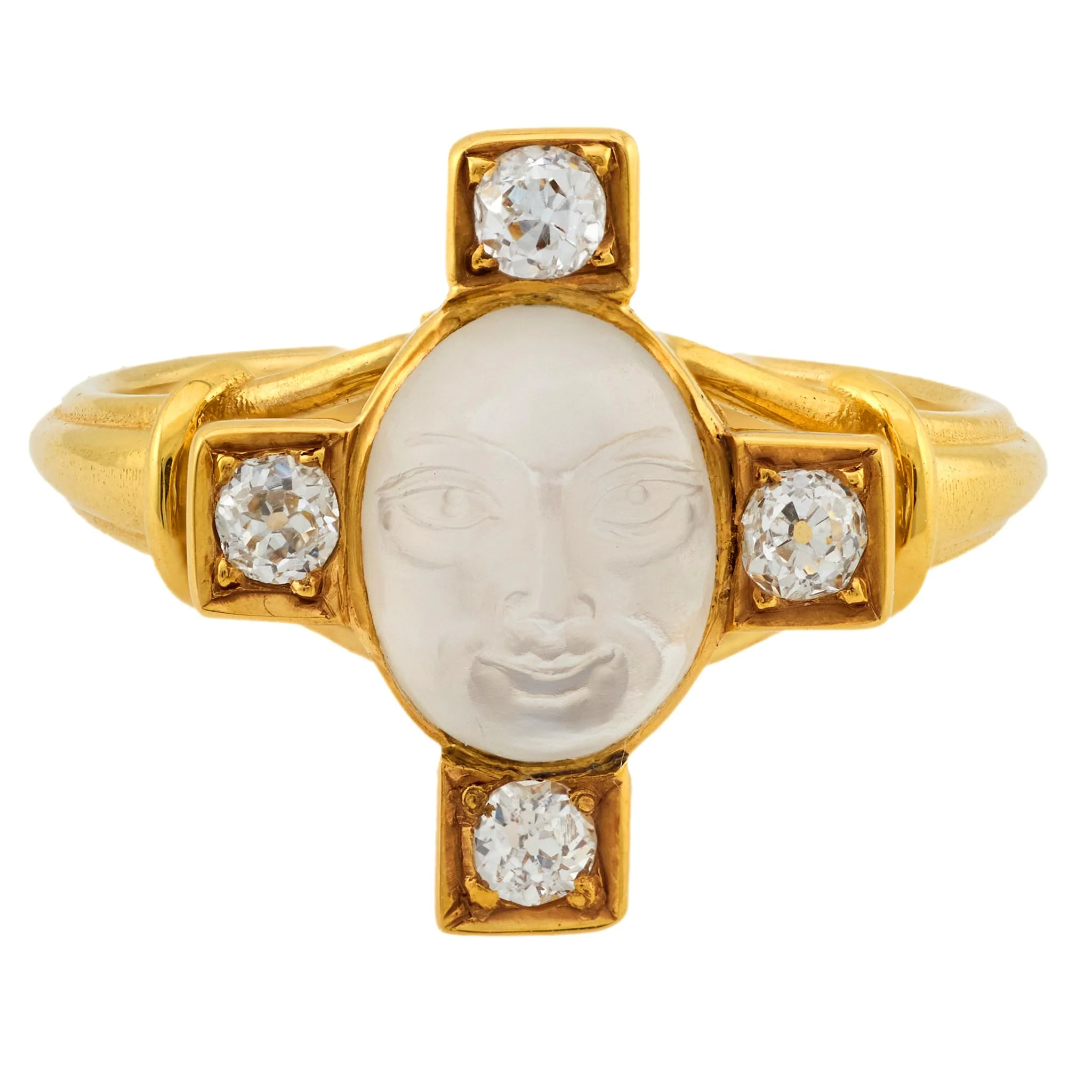 Edwardian 14k "Man In The Moon" Moonstone and Diamond Ring - Image 2