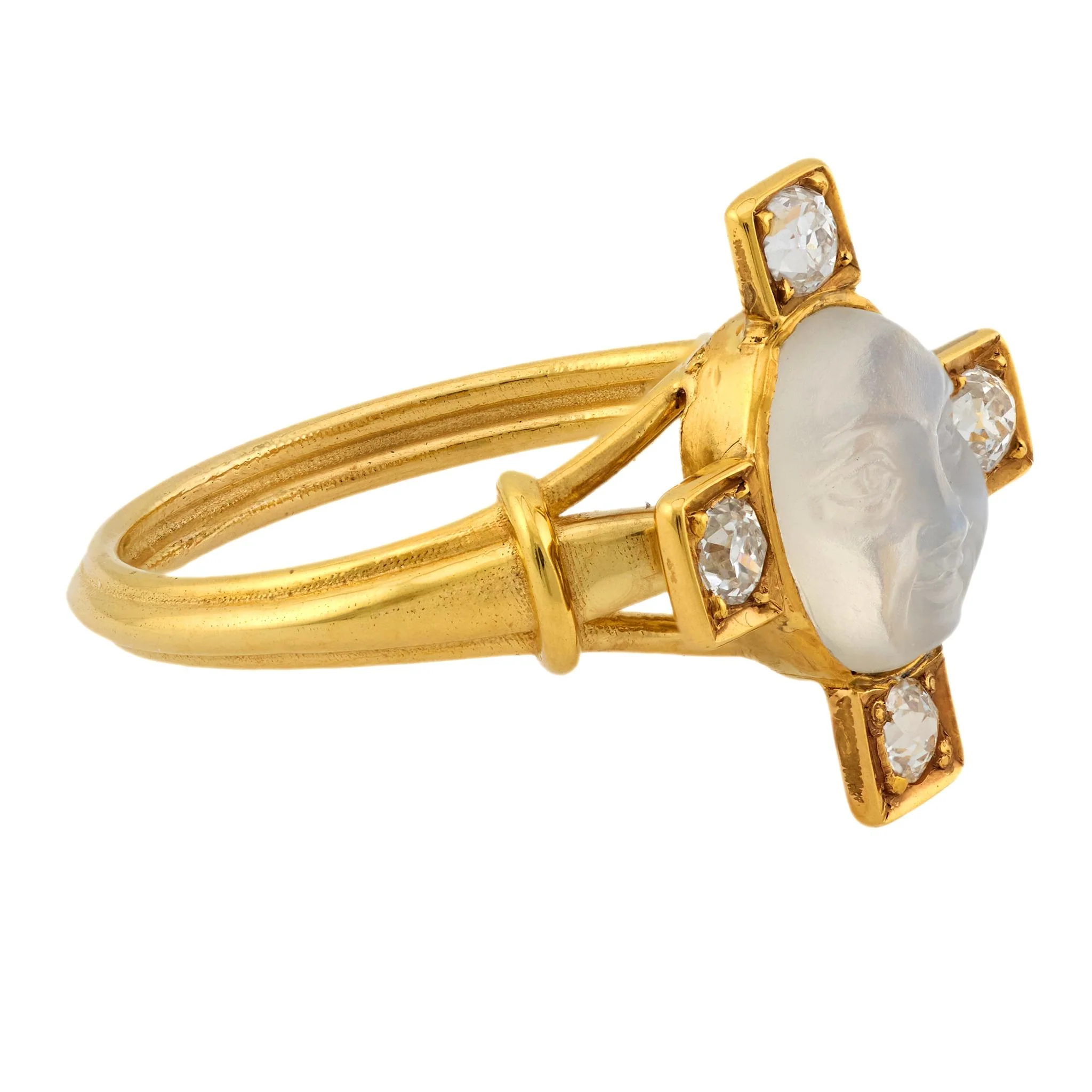 Edwardian 14k "Man In The Moon" Moonstone and Diamond Ring - Image 3