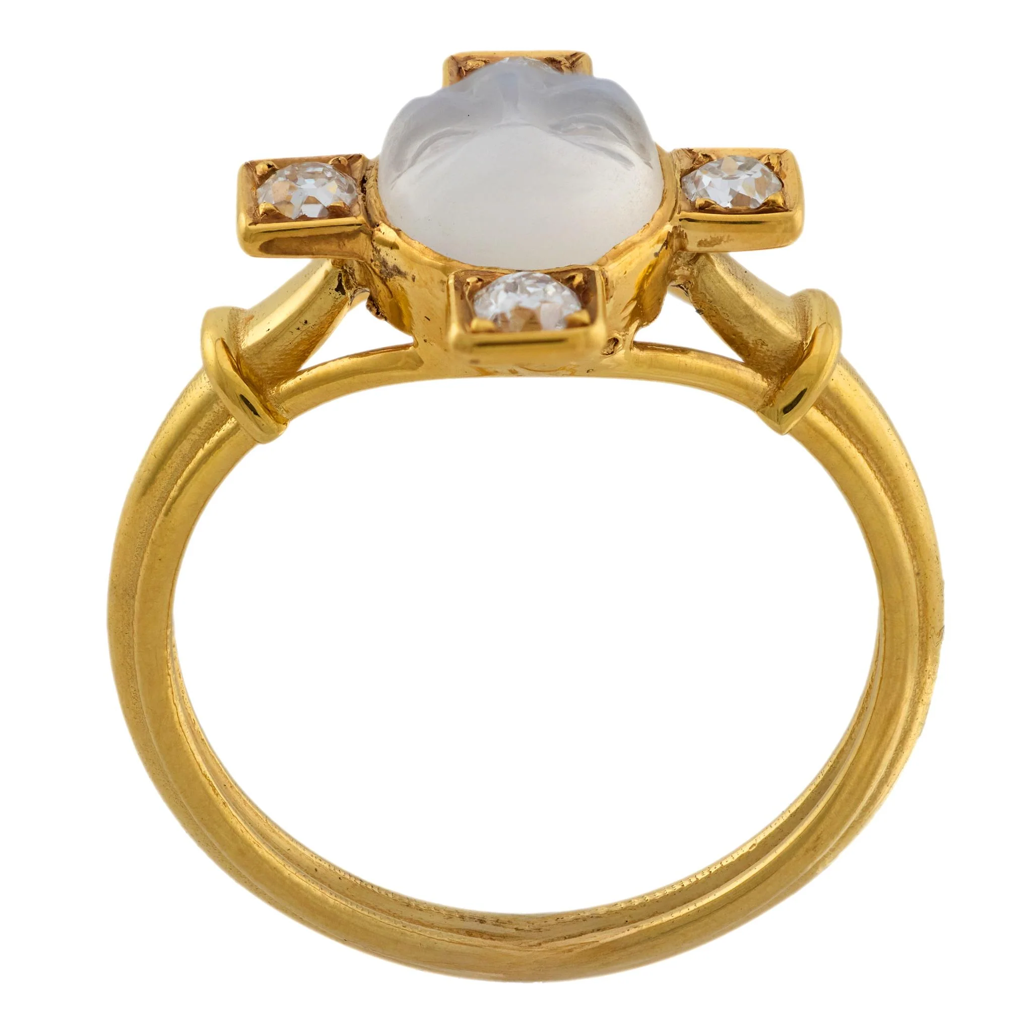 Edwardian 14k "Man In The Moon" Moonstone and Diamond Ring - Image 4