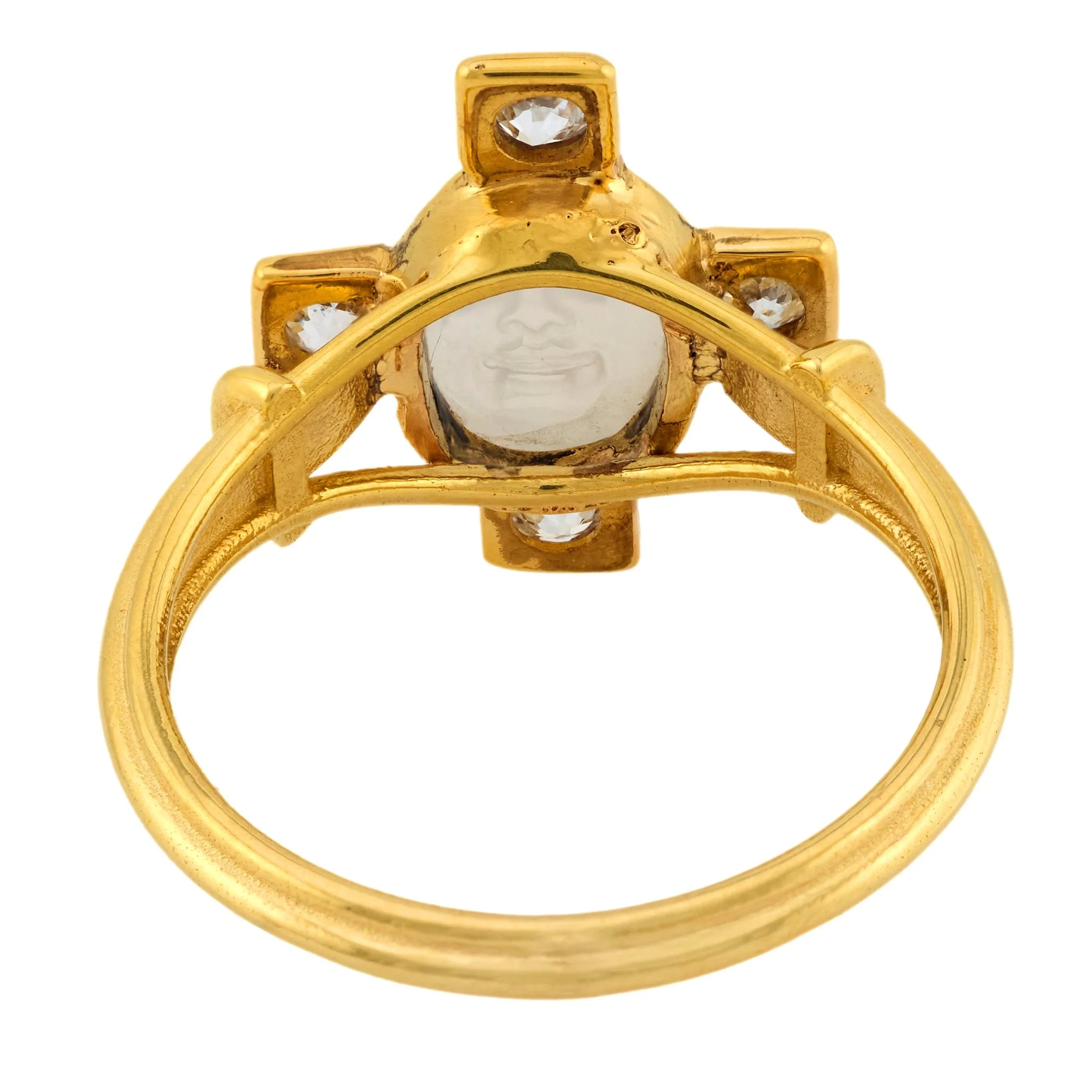 Edwardian 14k "Man In The Moon" Moonstone and Diamond Ring - Image 5
