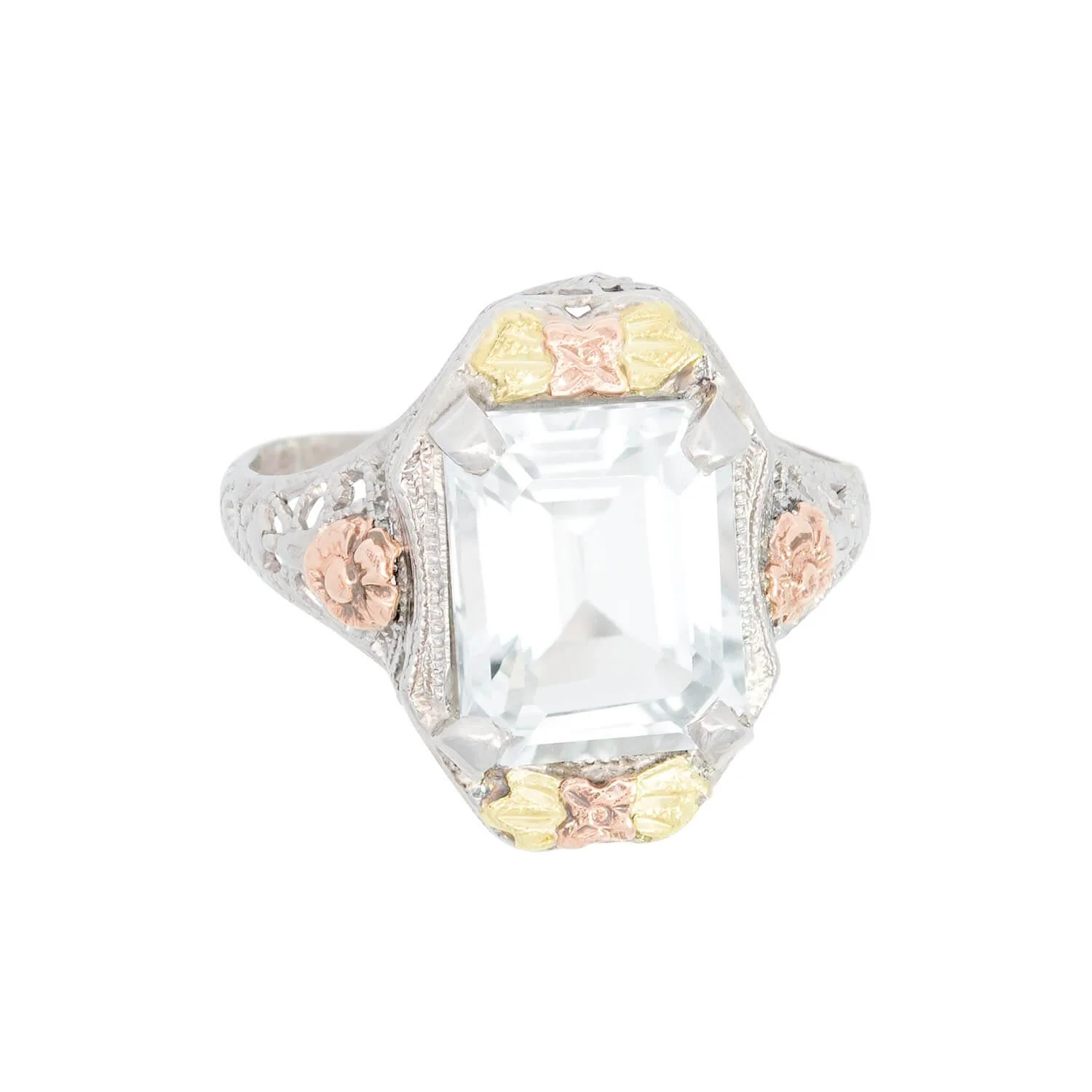 Edwardian 14k Mixed Metal White Topaz Ring - Image 2