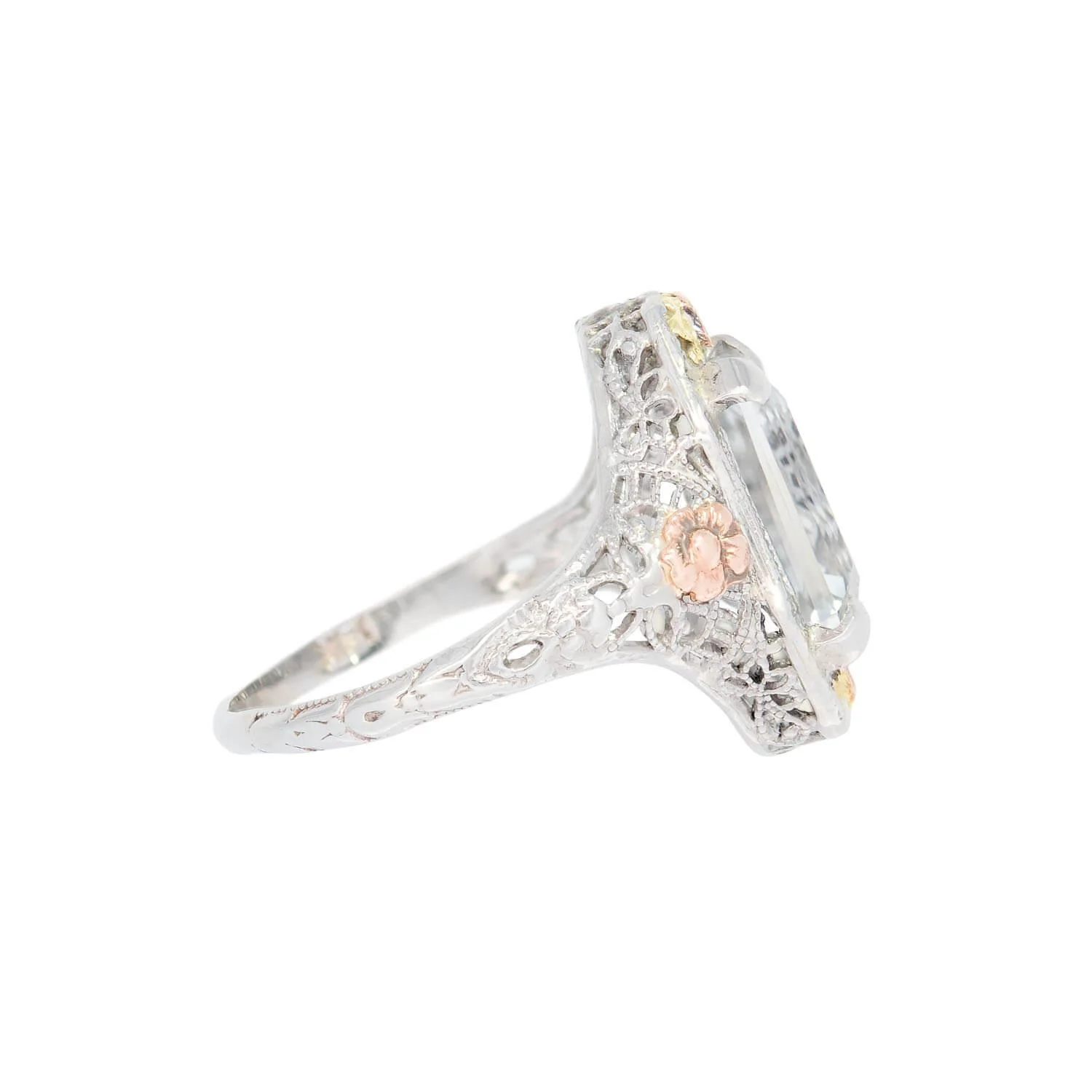 Edwardian 14k Mixed Metal White Topaz Ring - Image 3
