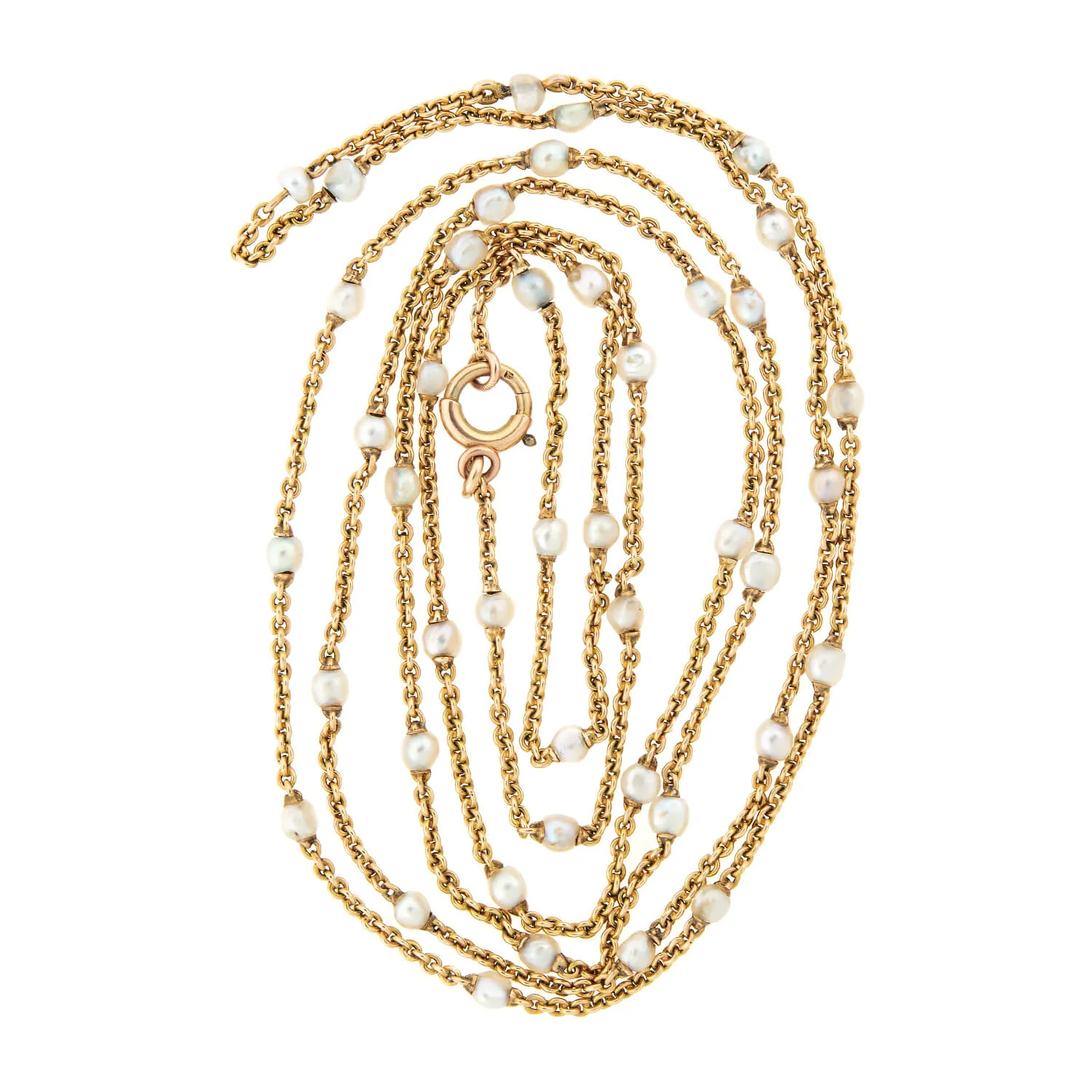 Edwardian 14k Natural Grey Pearl Chain Necklace 32.5" - Image 4