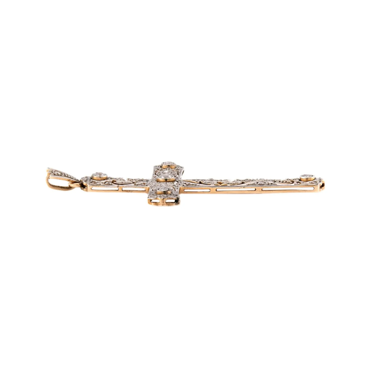 Edwardian 14k/Platinum Diamond Cross Pendant - Image 3