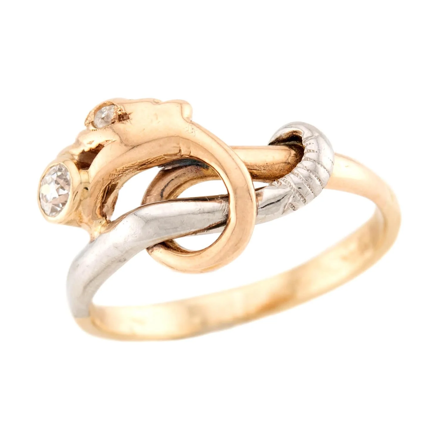 Edwardian 14k/Platinum Diamond Dragon Ring - Image 3
