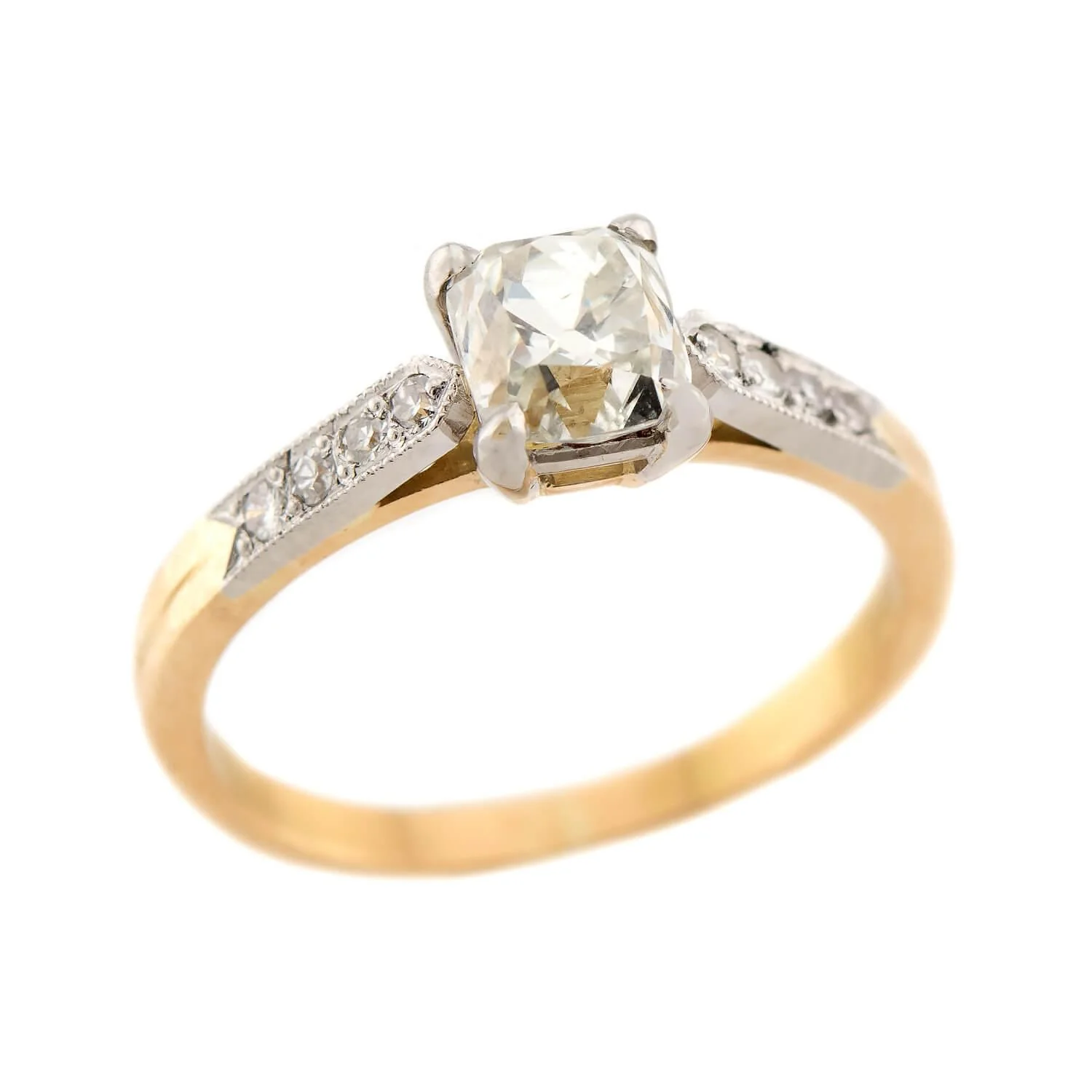 Edwardian 14k/Platinum Peruzzi Diamond Ring 1.10ct