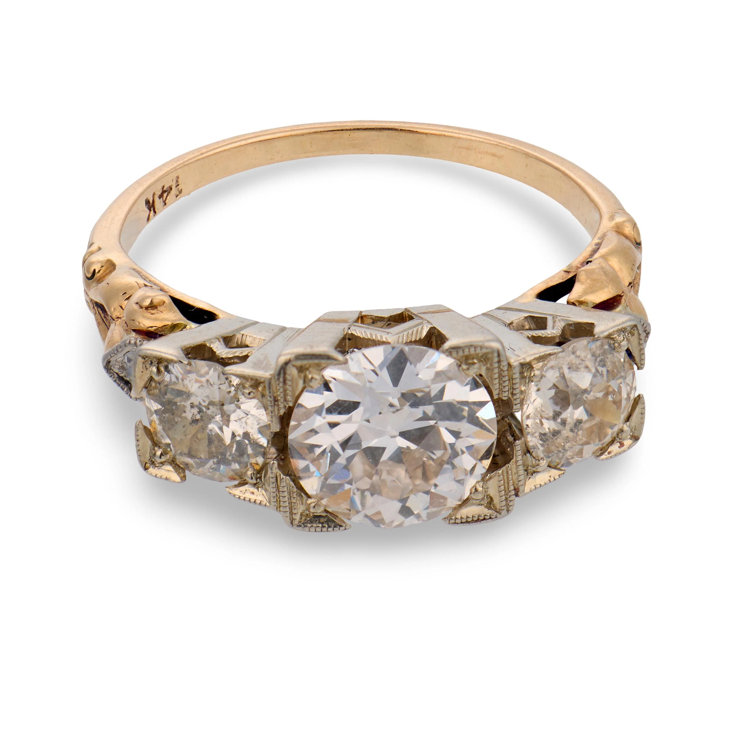 Edwardian 14k/Platinum Diamond Three Stone Ring - Image 2