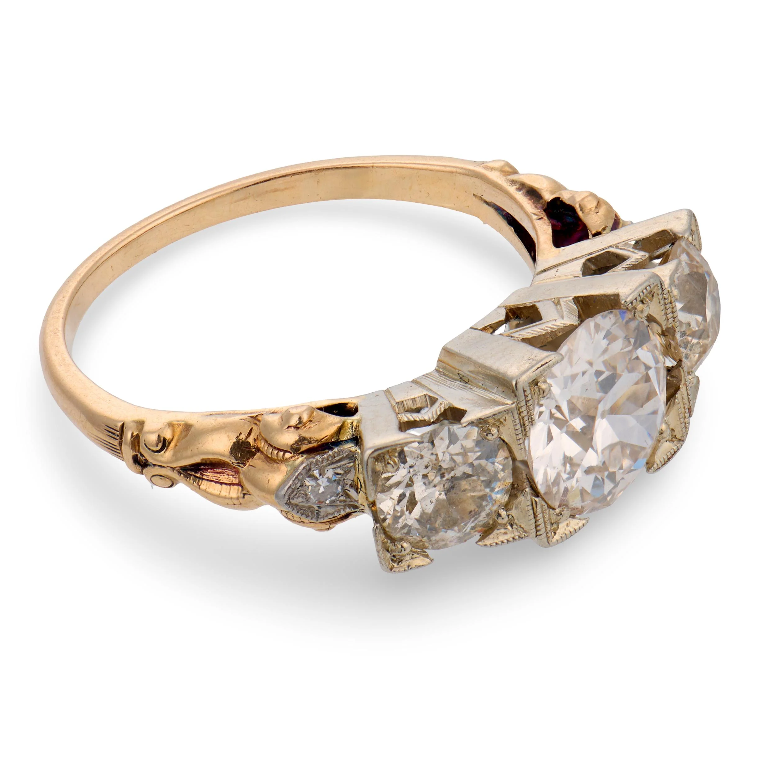 Edwardian 14k/Platinum Diamond Three Stone Ring - Image 3