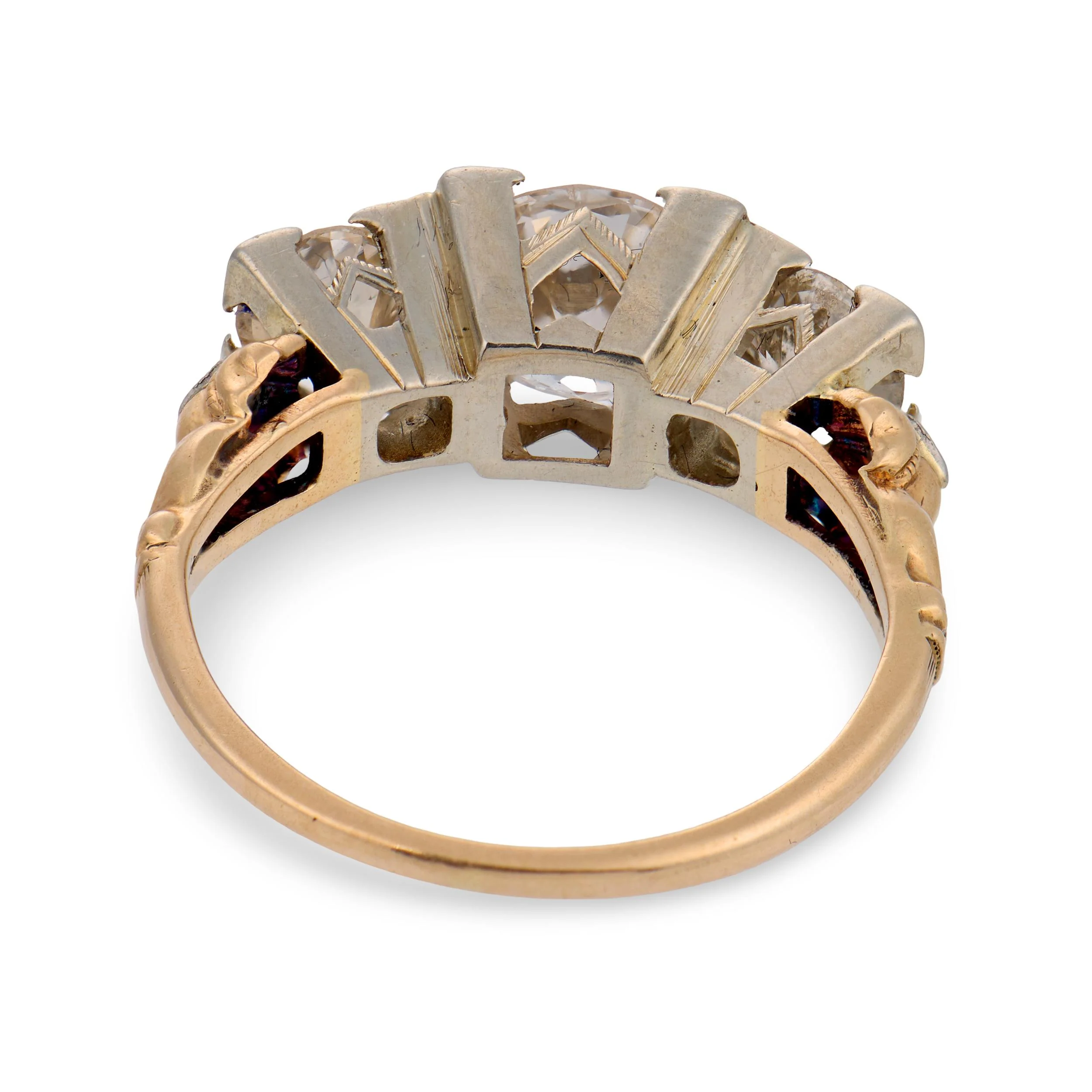 Edwardian 14k/Platinum Diamond Three Stone Ring - Image 5