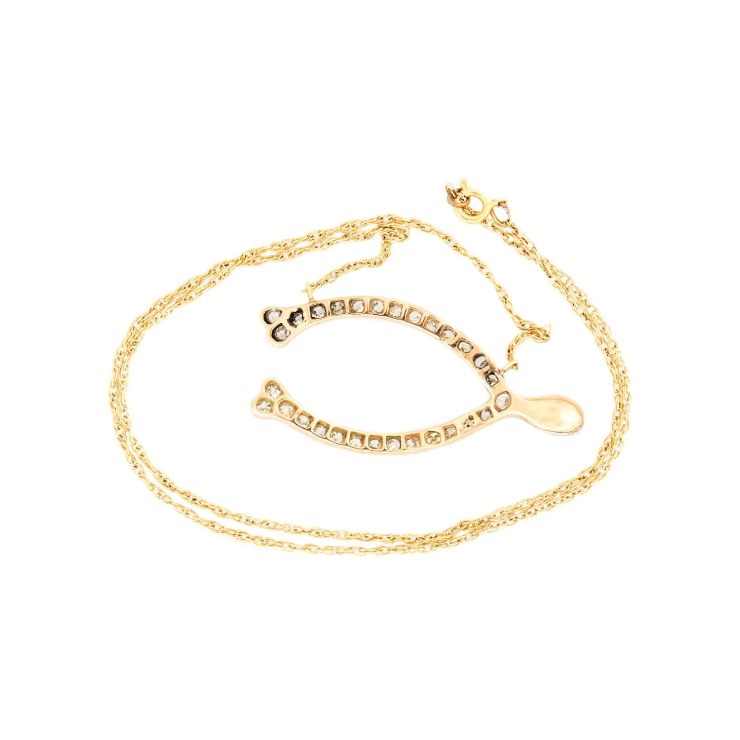 Edwardian 14k/Platinum Diamond Wishbone Necklace - Image 4