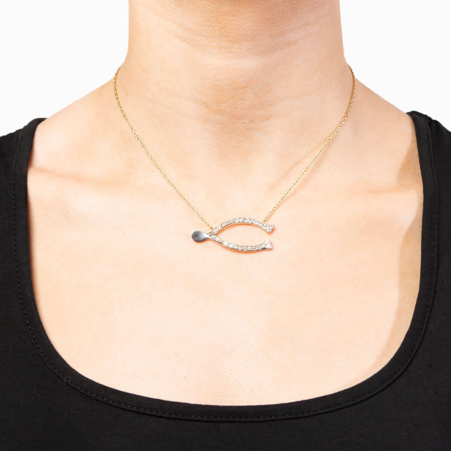 Edwardian 14k/Platinum Diamond Wishbone Necklace - Image 6