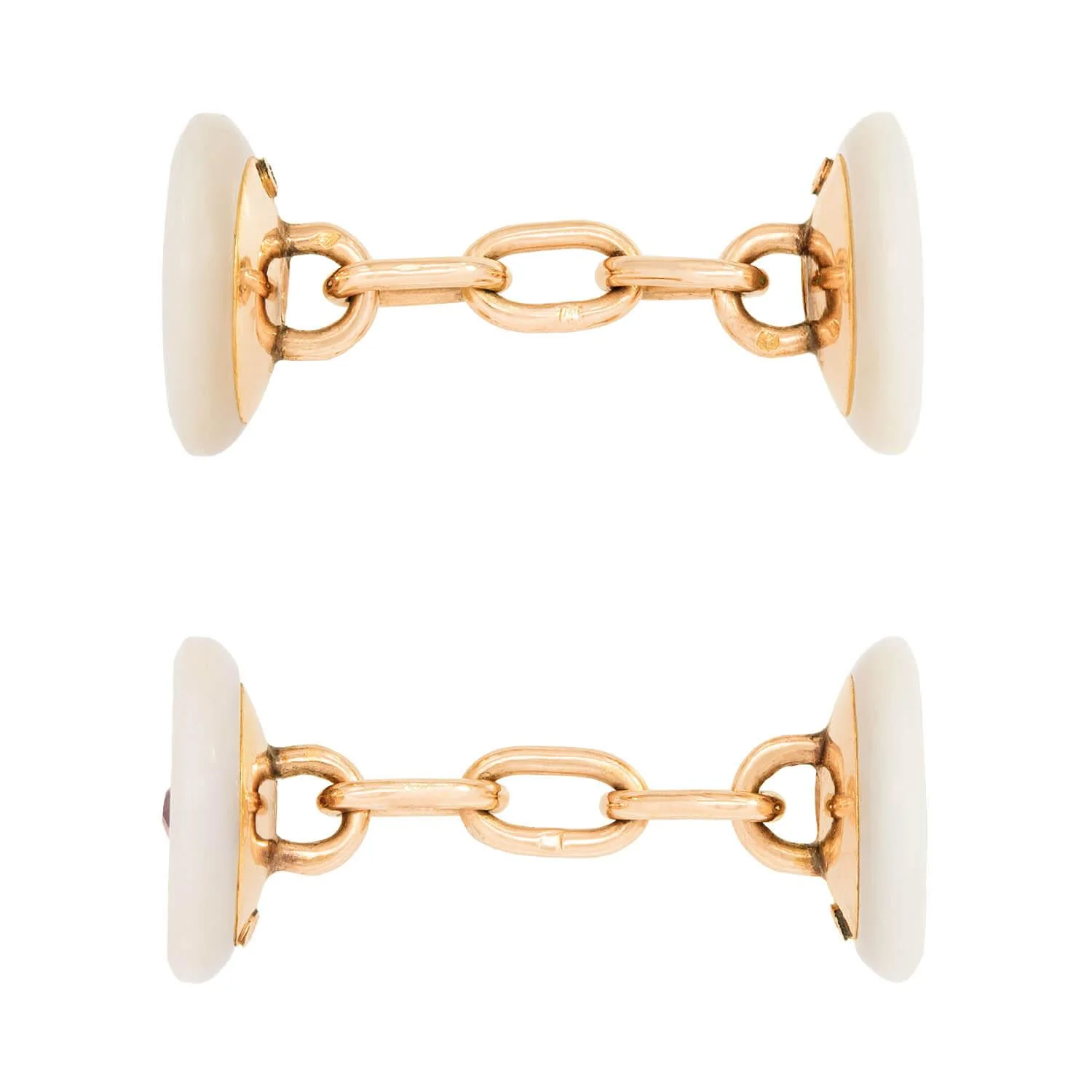 Edwardian 14k/Platinum Mother of Pearl, Diamond, Ruby, and Emerald Cufflinks - Image 2