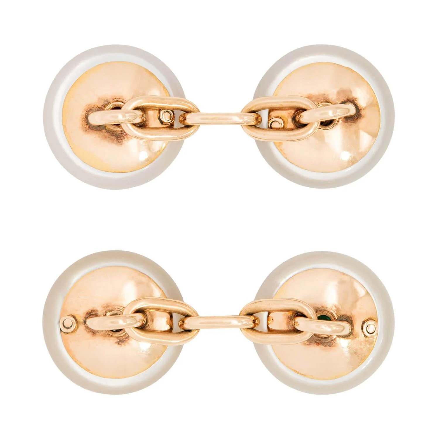 Edwardian 14k/Platinum Mother of Pearl, Diamond, Ruby, and Emerald Cufflinks - Image 3