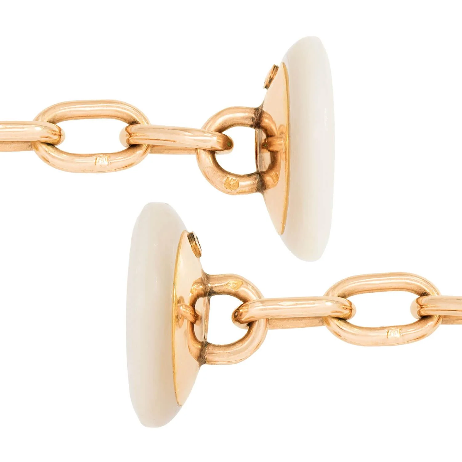 Edwardian 14k/Platinum Mother of Pearl, Diamond, Ruby, and Emerald Cufflinks - Image 4