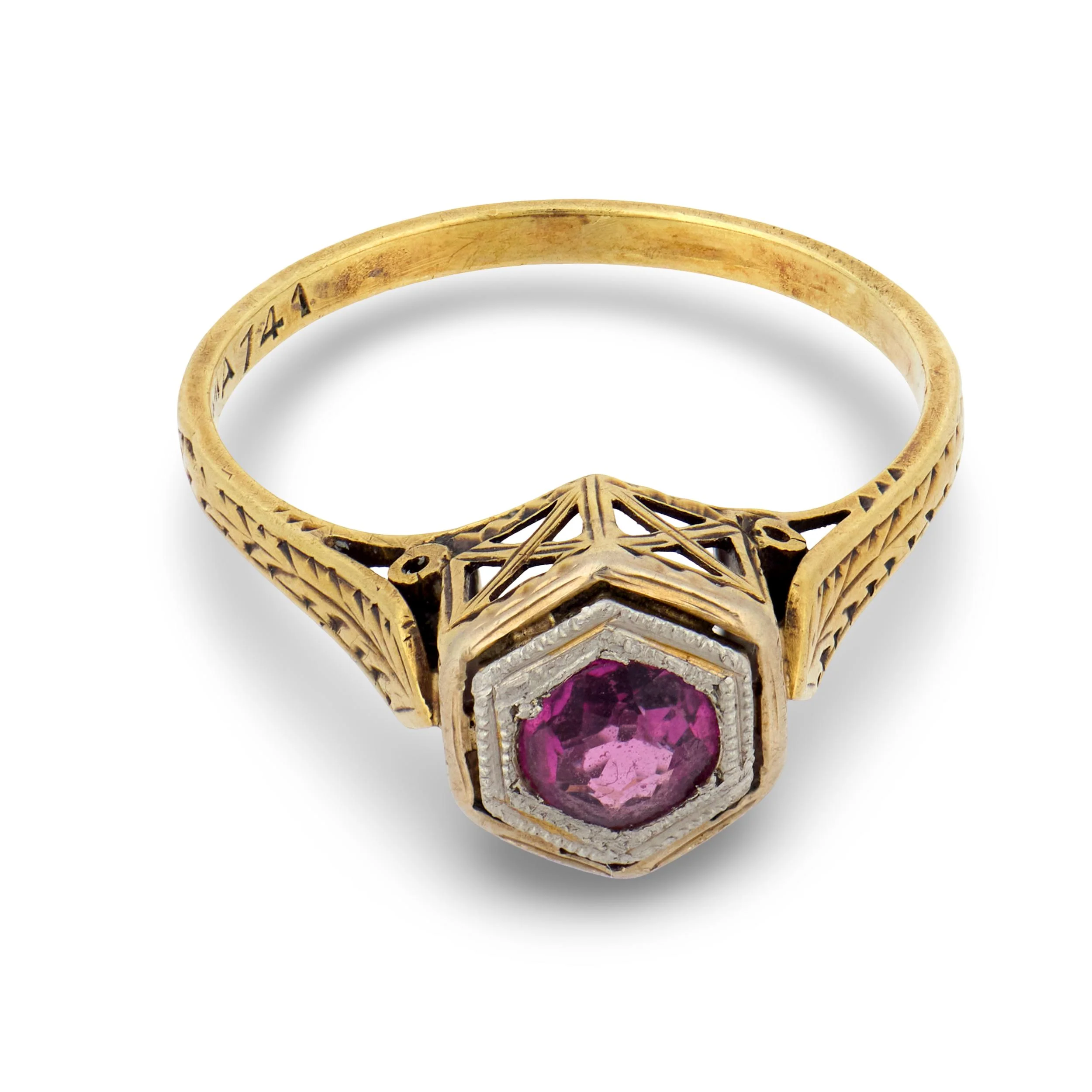 Edwardian 14k/Platinum Pink Sapphire Ring - Image 2