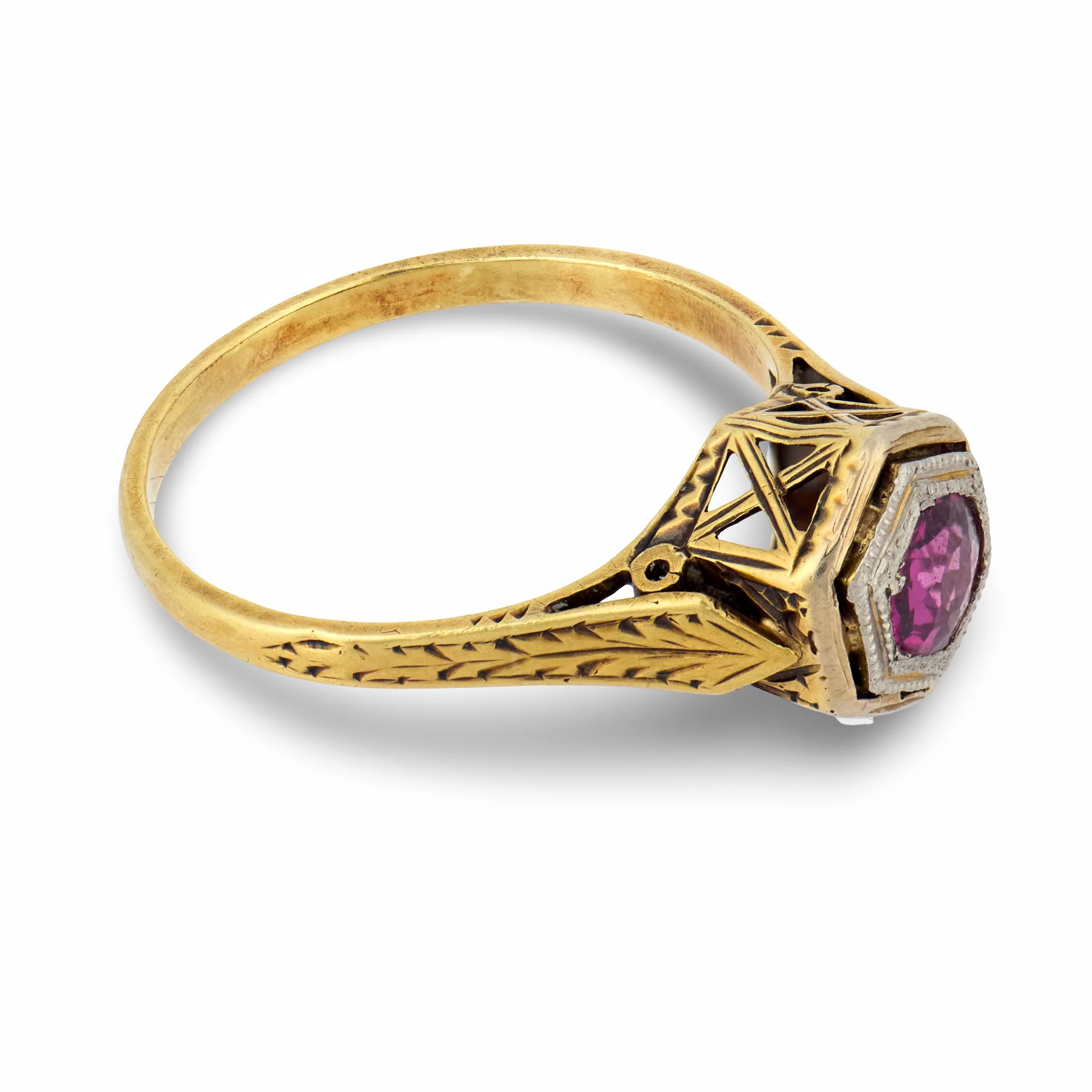 Edwardian 14k/Platinum Pink Sapphire Ring - Image 3