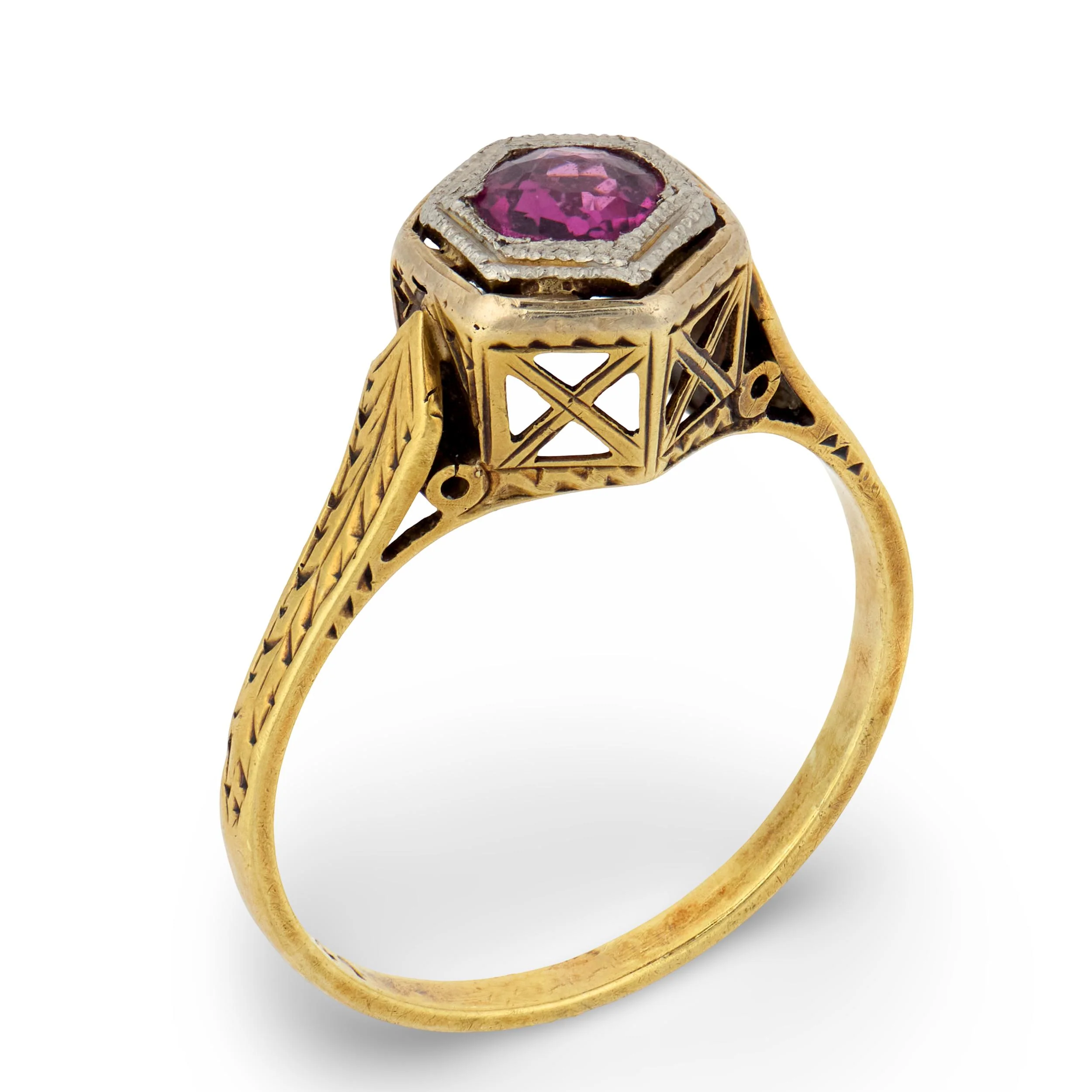 Edwardian 14k/Platinum Pink Sapphire Ring - Image 4