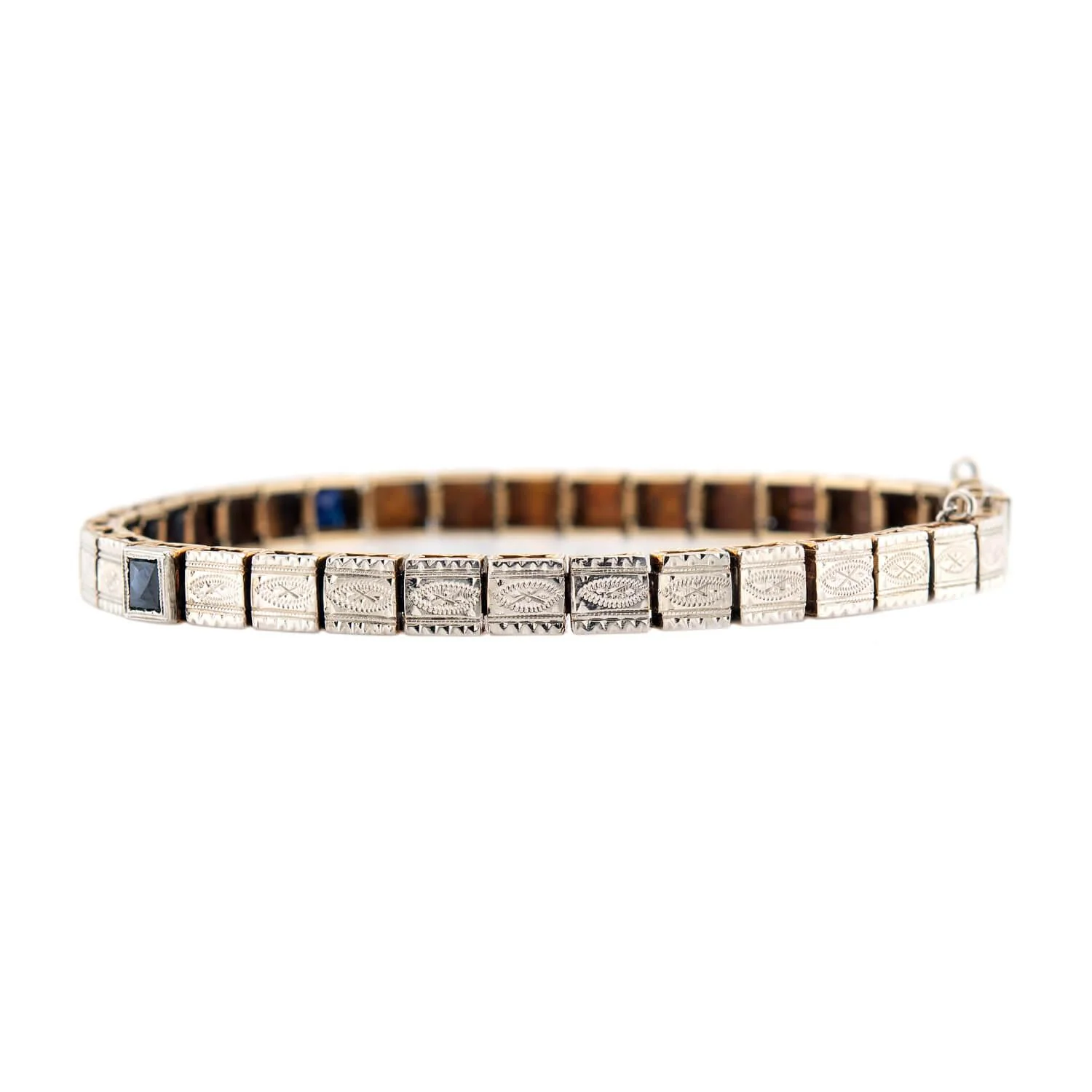 Edwardian 14k/Platinum Sapphire and Diamond Line Bracelet - Image 2