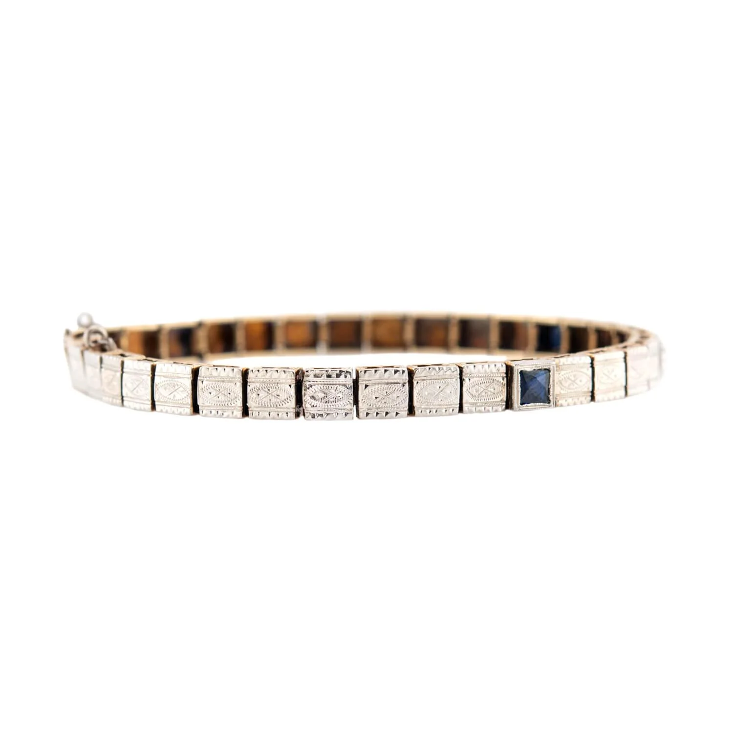 Edwardian 14k/Platinum Sapphire and Diamond Line Bracelet - Image 4