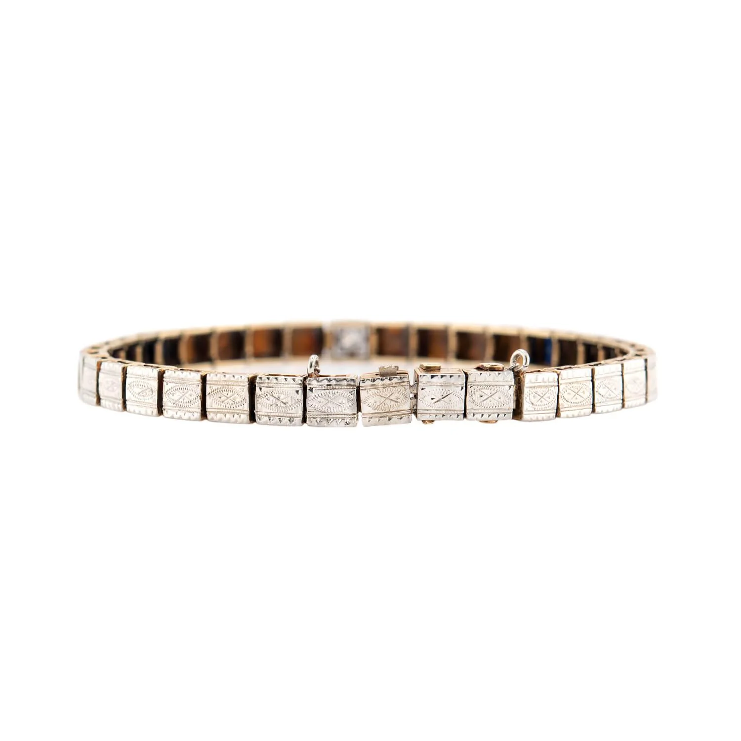 Edwardian 14k/Platinum Sapphire and Diamond Line Bracelet - Image 5