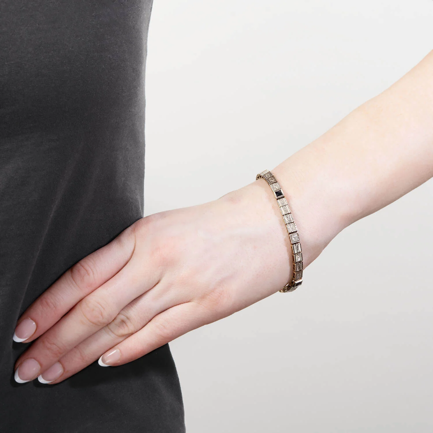 Edwardian 14k/Platinum Sapphire and Diamond Line Bracelet - Image 6
