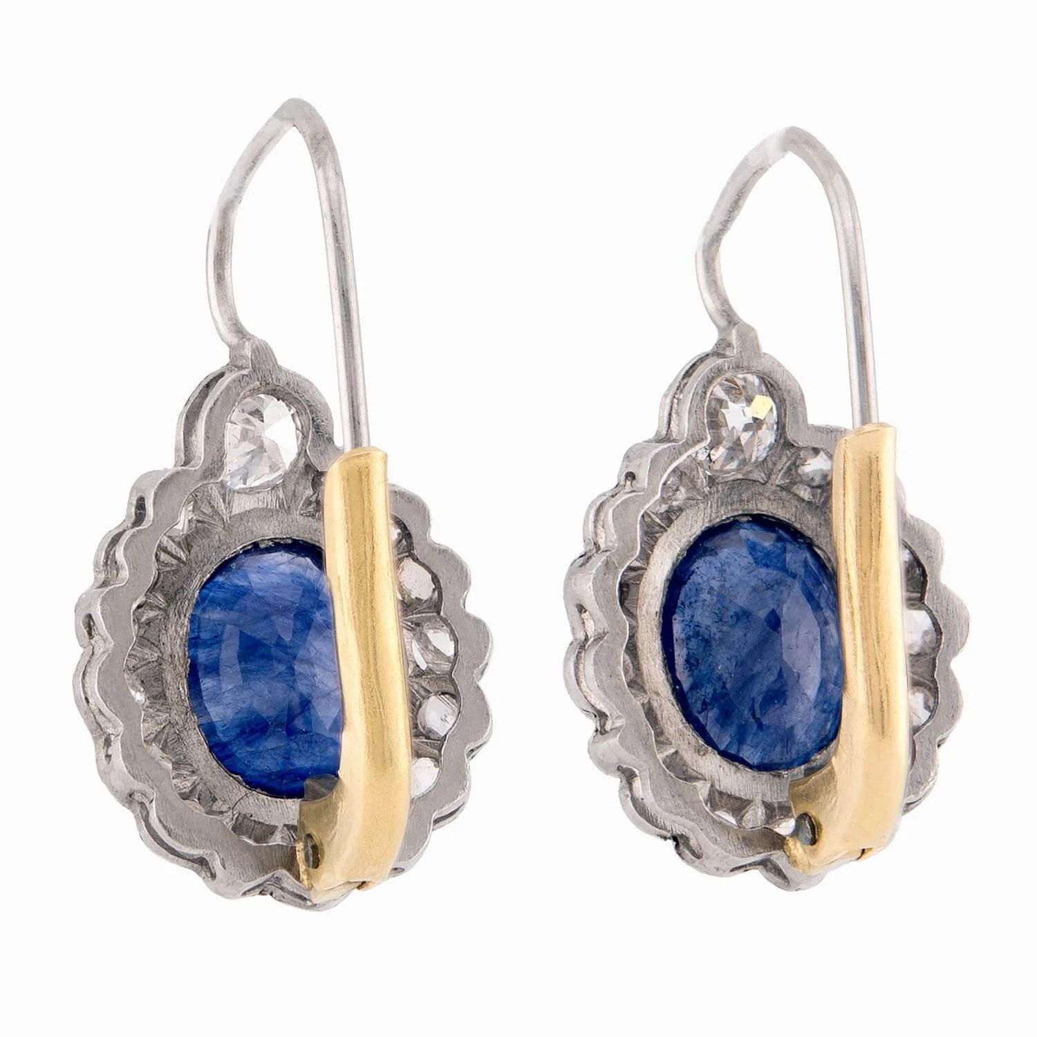 Edwardian 14k/Platinum Sapphire & Diamond Halo Earrings - Image 3