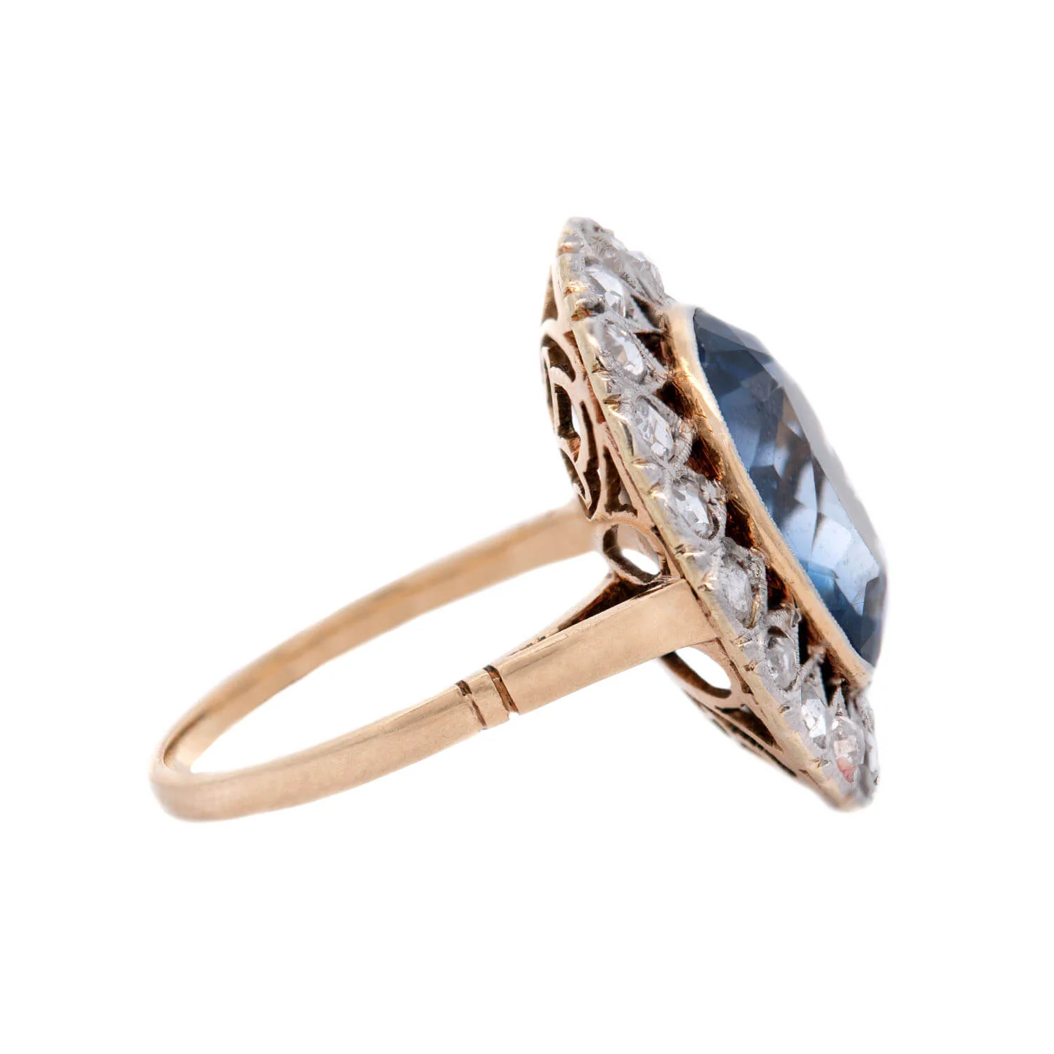 Edwardian 14k/Platinum Sapphire Diamond Ring 6.50ctw - Image 2
