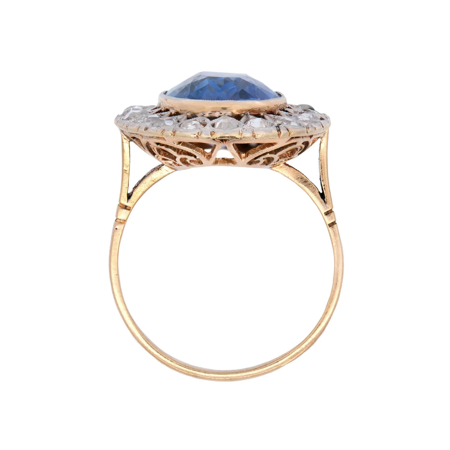 Edwardian 14k/Platinum Sapphire Diamond Ring 6.50ctw - Image 3