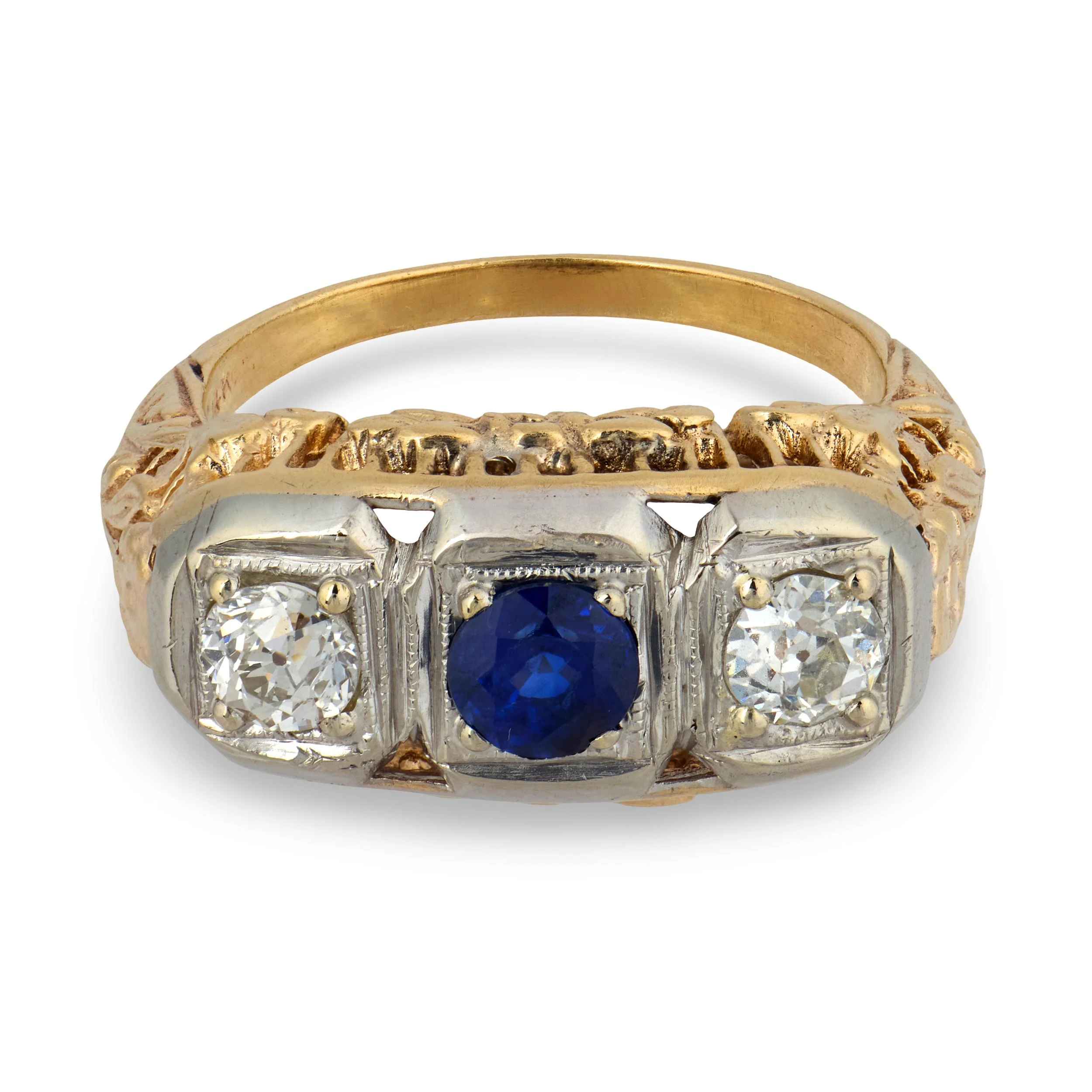Edwardian 14k Sapphire & Diamond Three Stone Ring - Image 2