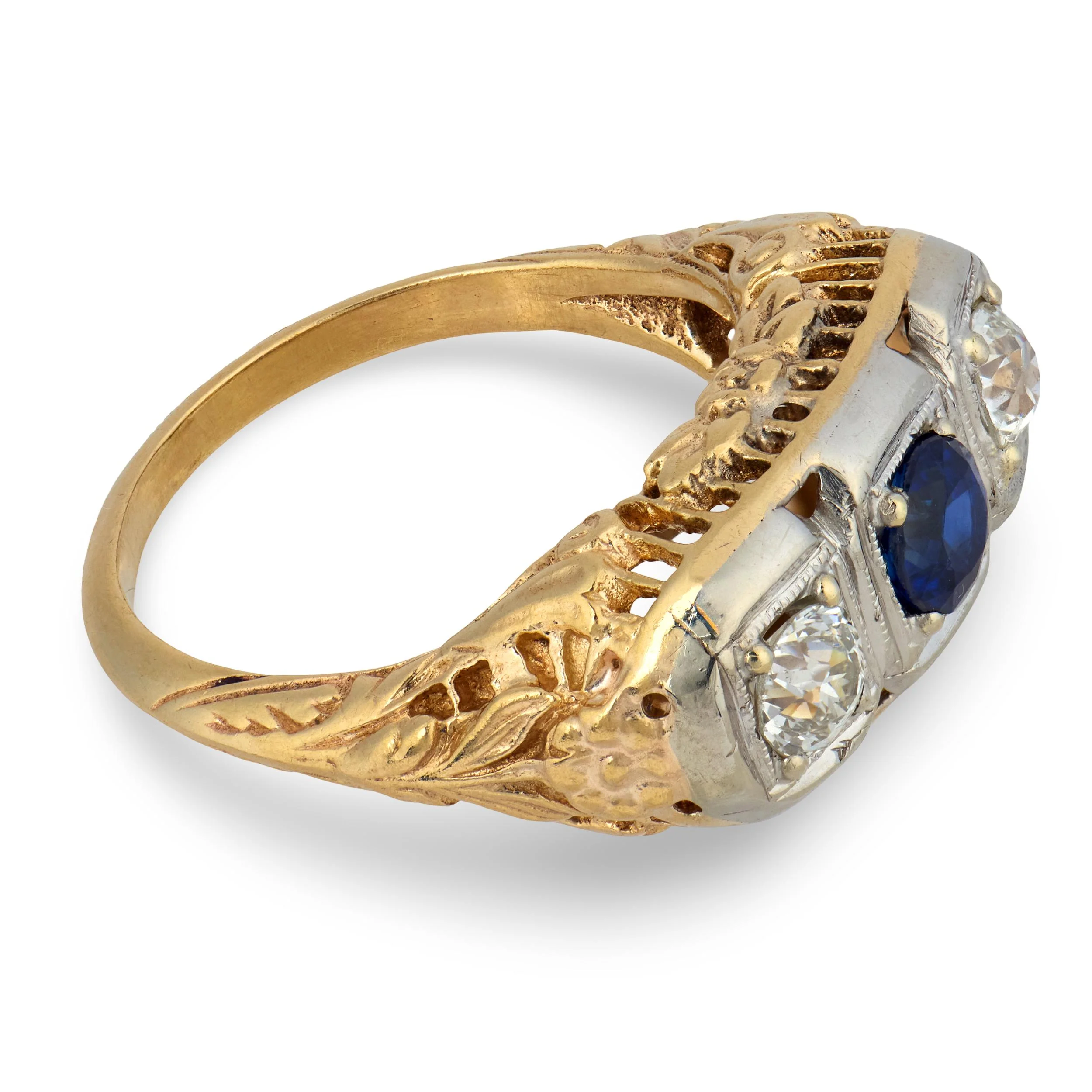 Edwardian 14k Sapphire & Diamond Three Stone Ring - Image 3