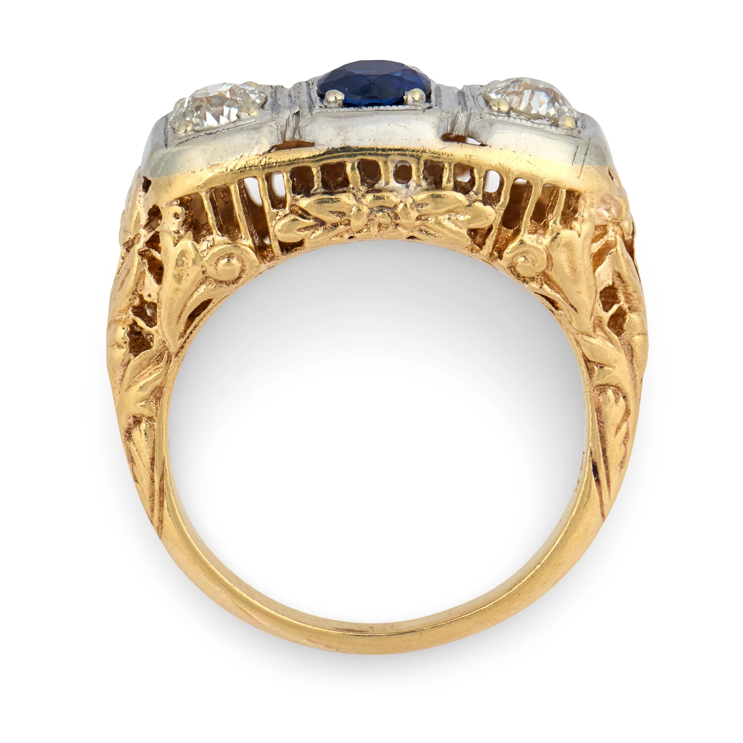 Edwardian 14k Sapphire & Diamond Three Stone Ring - Image 4