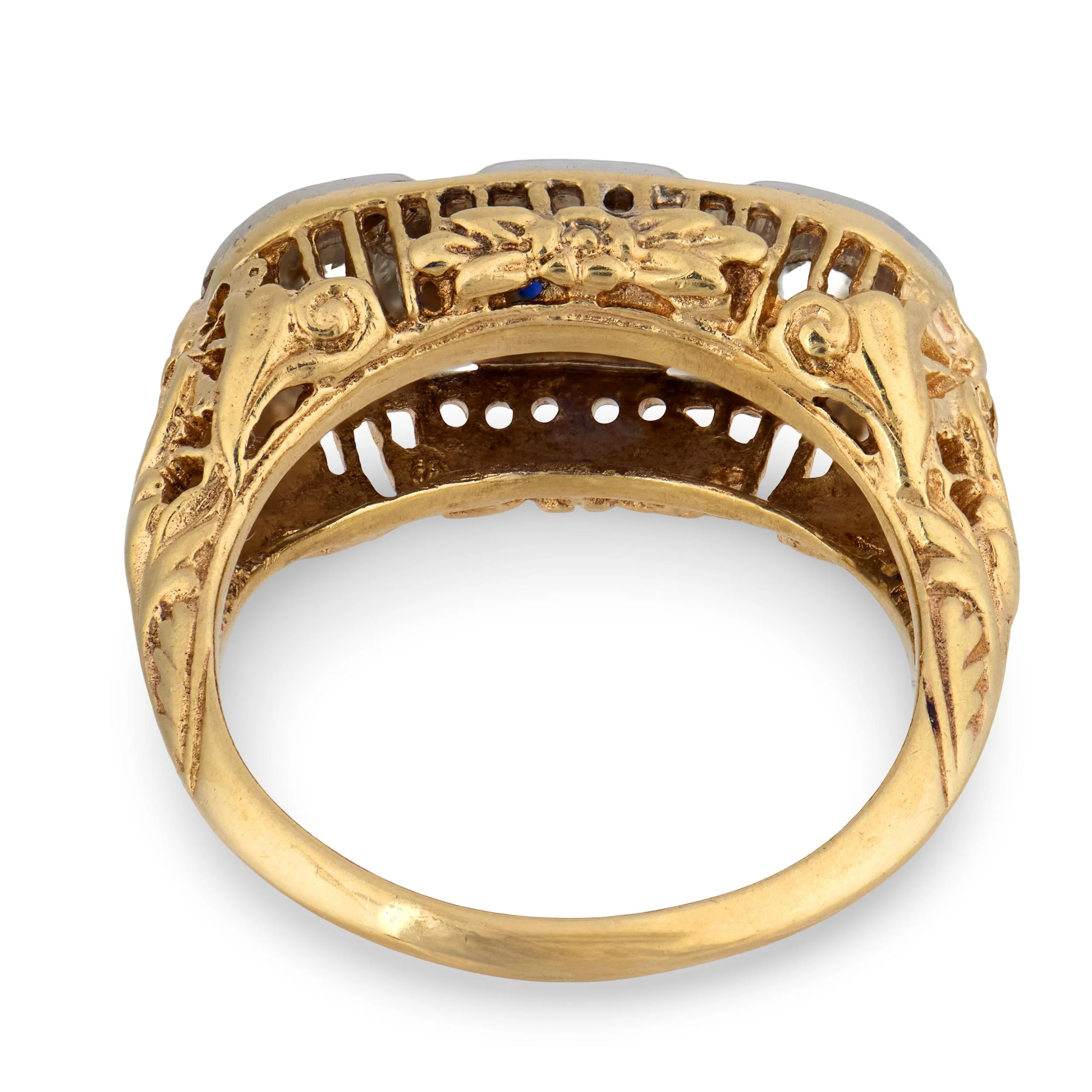 Edwardian 14k Sapphire & Diamond Three Stone Ring - Image 5