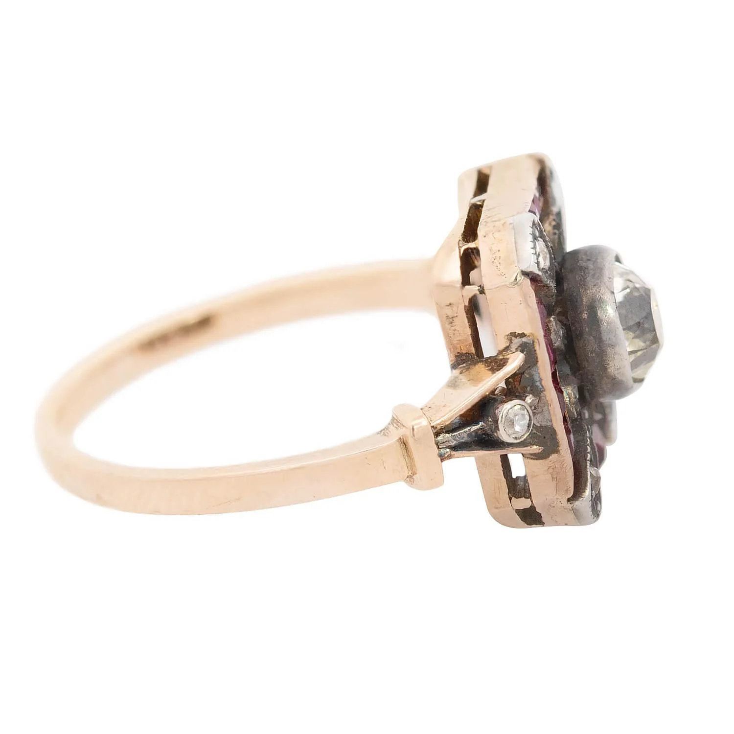 Edwardian 14k/Sterling Silver Diamond and Ruby Ring - Image 3