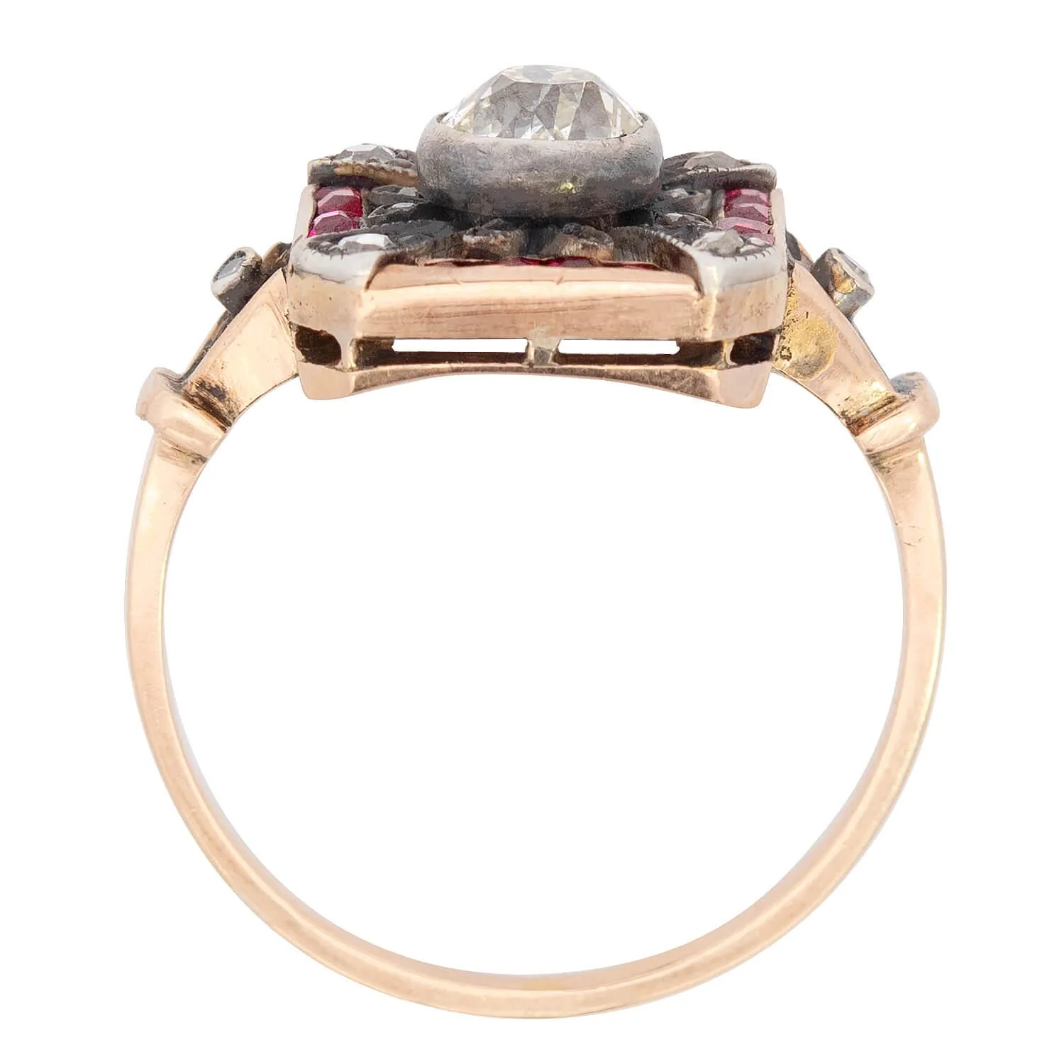 Edwardian 14k/Sterling Silver Diamond and Ruby Ring - Image 4