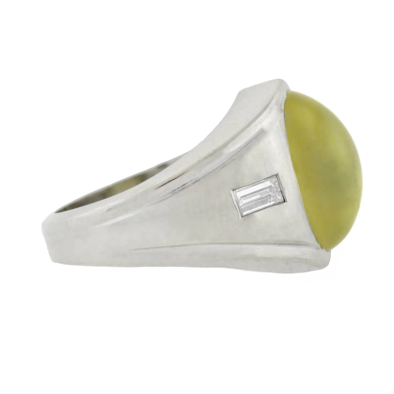 Edwardian 14kt Cat's Eye Chrysoberyl + Diamond Ring - Image 2