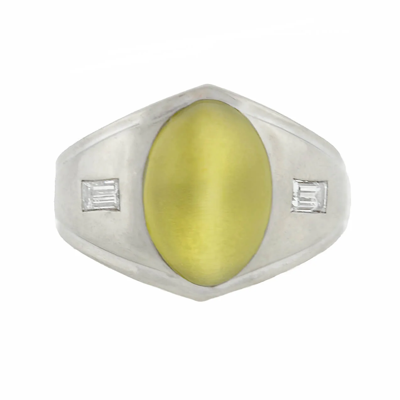 Edwardian 14kt Cat's Eye Chrysoberyl + Diamond Ring - Image 3
