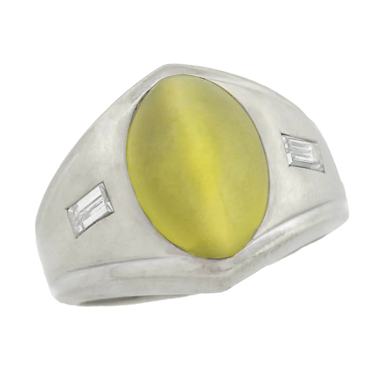 Edwardian 14kt Cat's Eye Chrysoberyl + Diamond Ring - Image 5