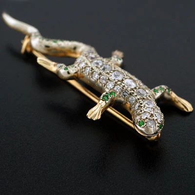 Edwardian 14kt Diamond & Demantoid Garnet Lizard Pin - Image 6