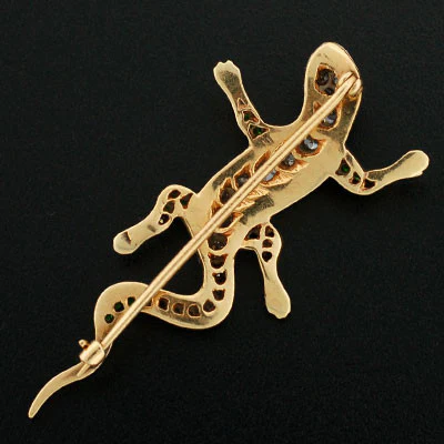 Edwardian 14kt Diamond & Demantoid Garnet Lizard Pin - Image 7