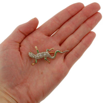 Edwardian 14kt Diamond & Demantoid Garnet Lizard Pin - Image 8