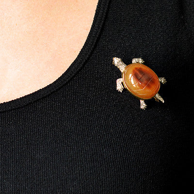 Edwardian 14kt & Platinum Tortoise Shell Turtle Pin - Image 5