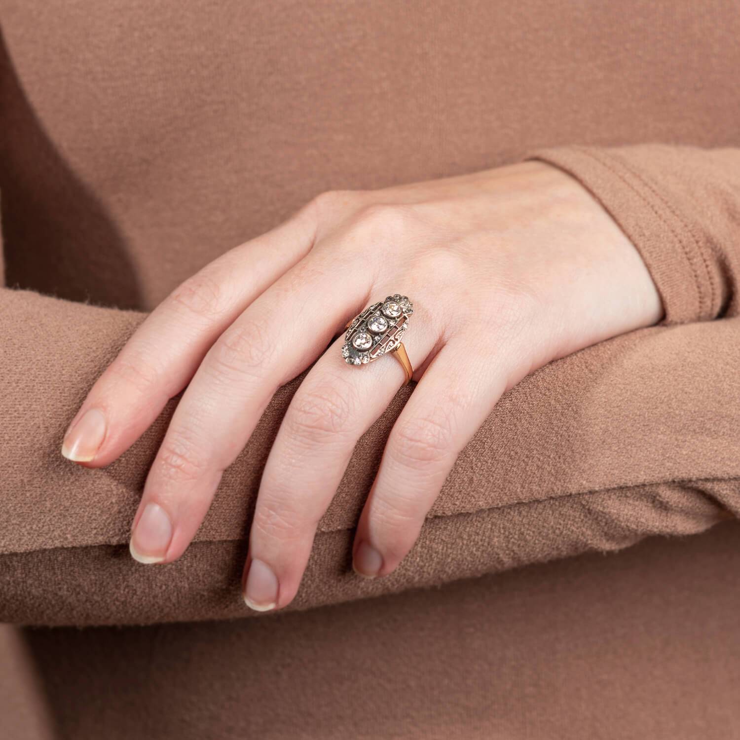 Edwardian 14kt/Sterling 3-Stone Diamond Ring - Image 7