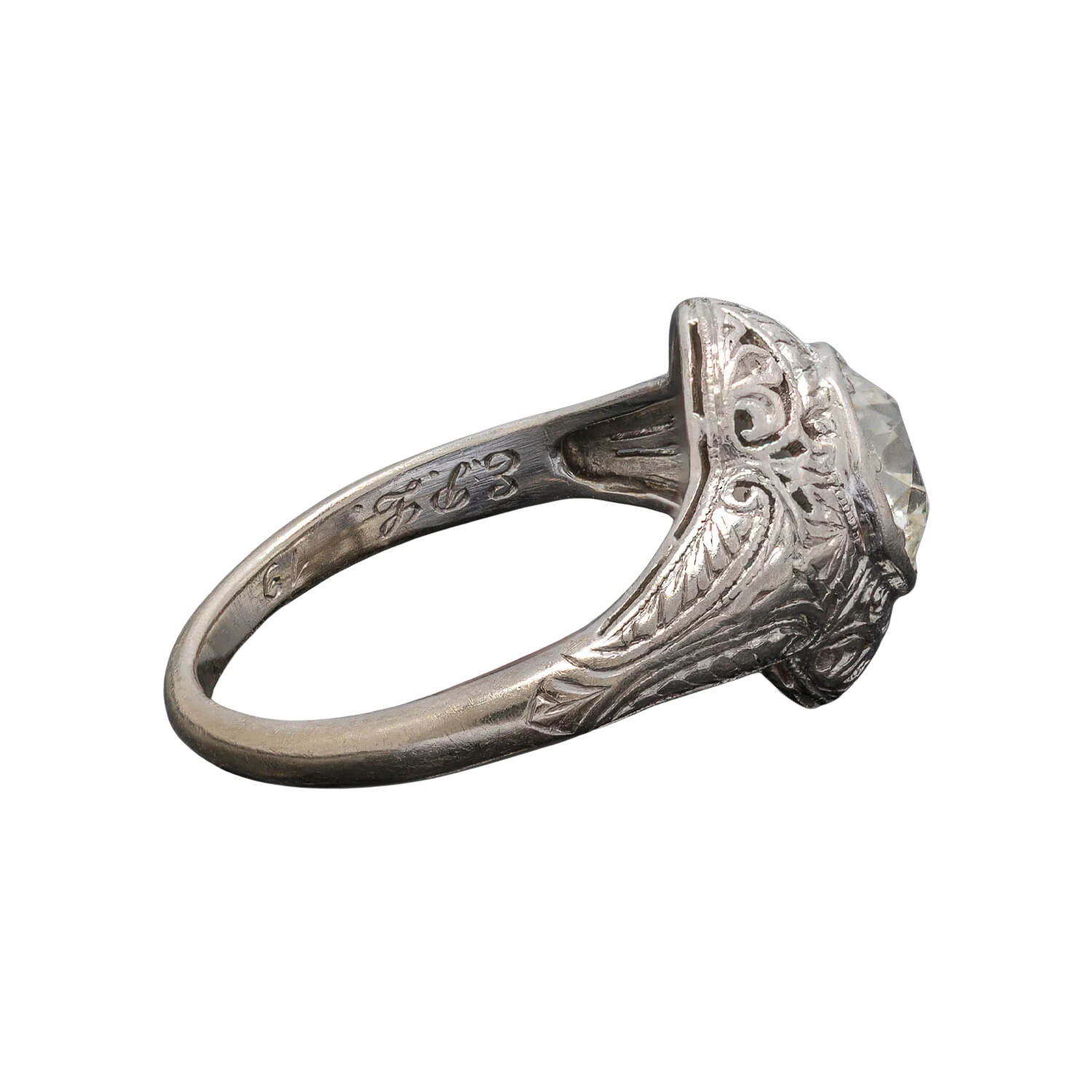 Edwardian 14kt White Gold + Old European Cut Diamond Engagement Ring 1.18ctw - Image 3